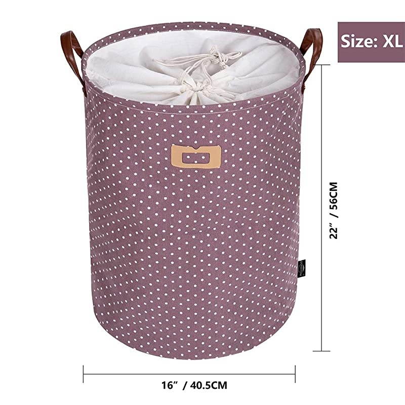 22Inches Thickened XLarge Drawstring Laundry Basket StorageAvailable 19 and 22 Inches in 9 Colors with Durable Leather Handle Cotton Purple XL