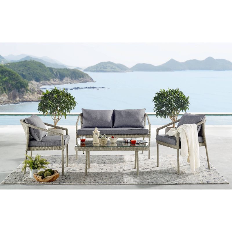All-Weather Wicker Windham Outdoor Coffeee Table with Glass Top Gray - Alaterre Furniture