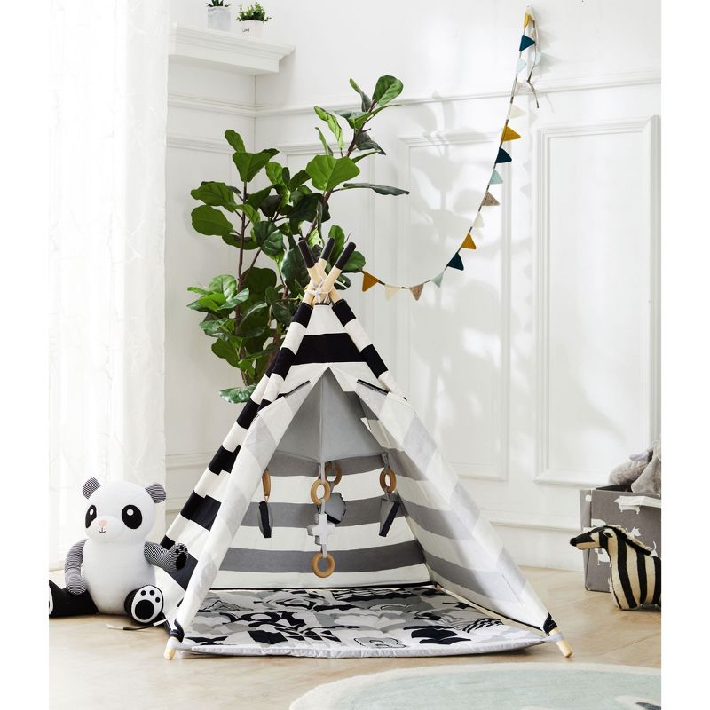 Wonder&Wise Striped Indoor Baby Toddler Childrens Kids Foldable Canvas Activity Toy Teepee Play Tent House with ABC Floor Mat for Ages 6 Months and Up