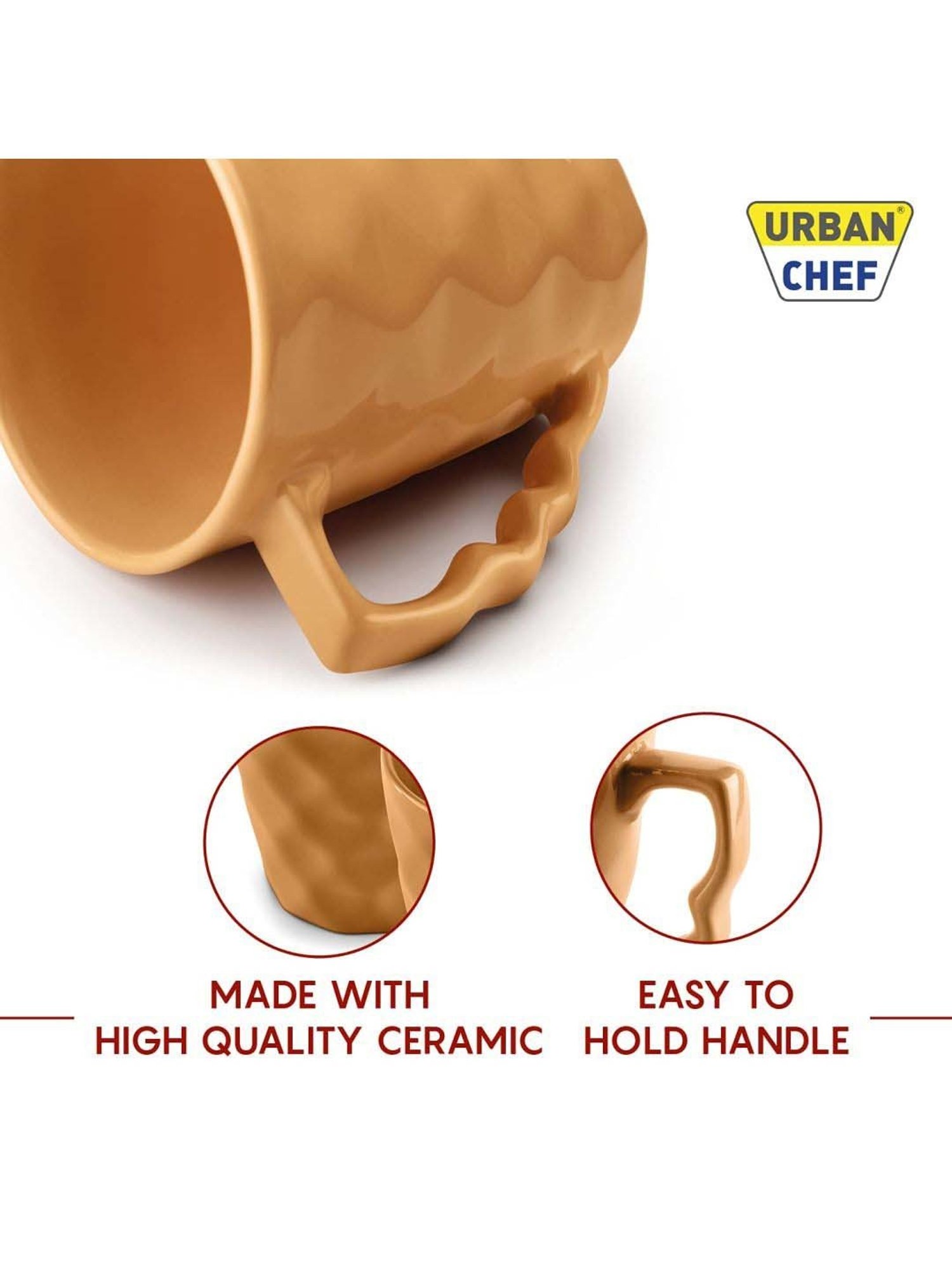 Urban Chef Brown Ceramic Microwave Safe Coffee Mug (0.225 L) - Set of 6