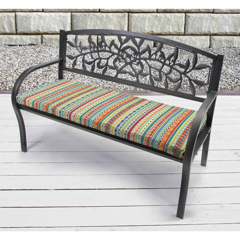 Outdoor French Edge Bench/Glider Cushion In Bramlett stripe Carotene - Jordan Manufacturing