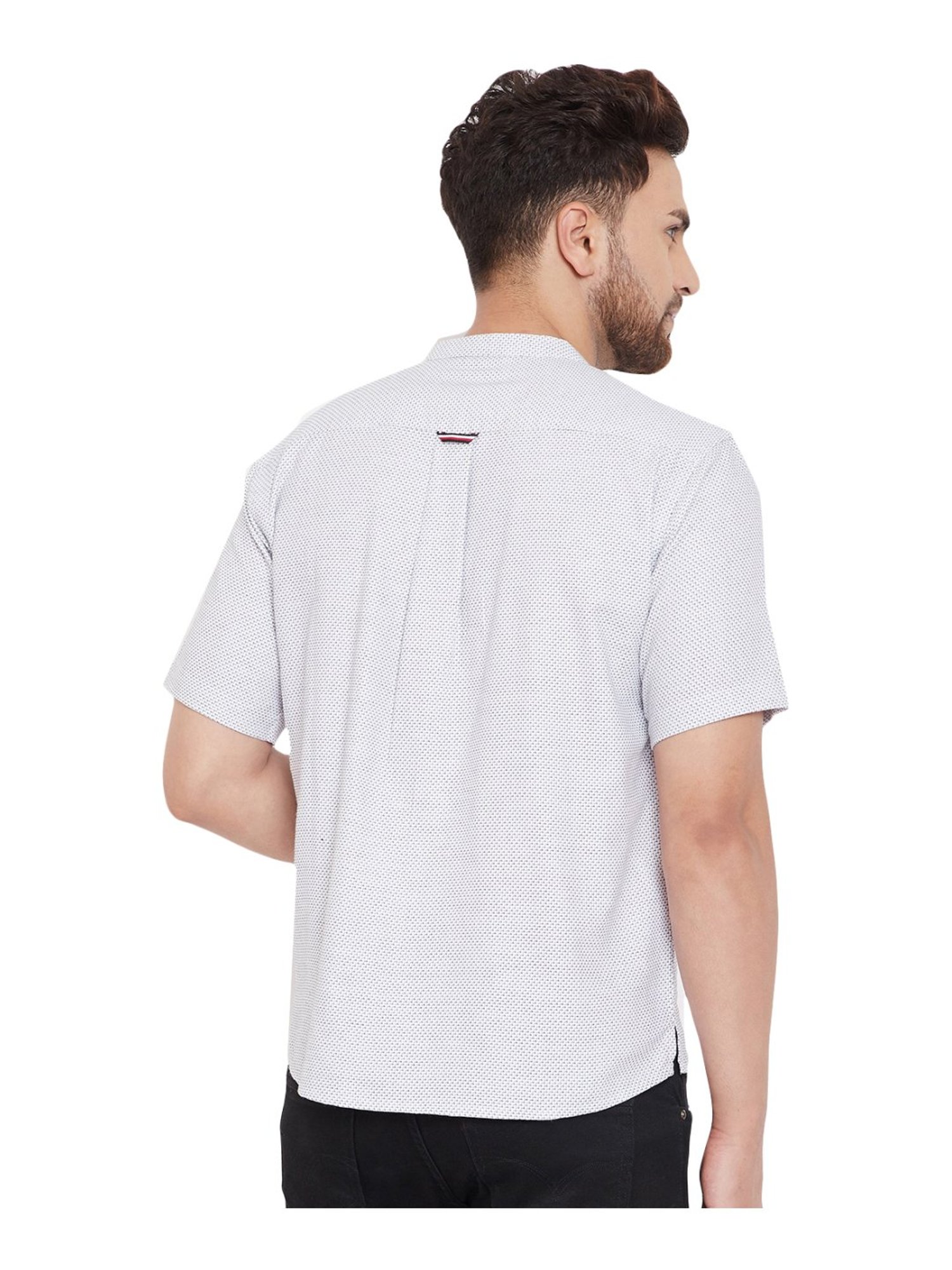 Even White Cotton Regular Fit Self Pattern Short Kurta