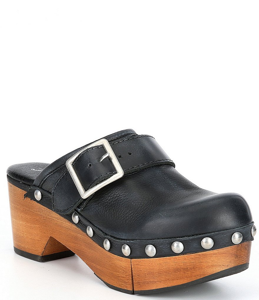 Free People Culver City Leather Studded Buckled Strap Clogs
