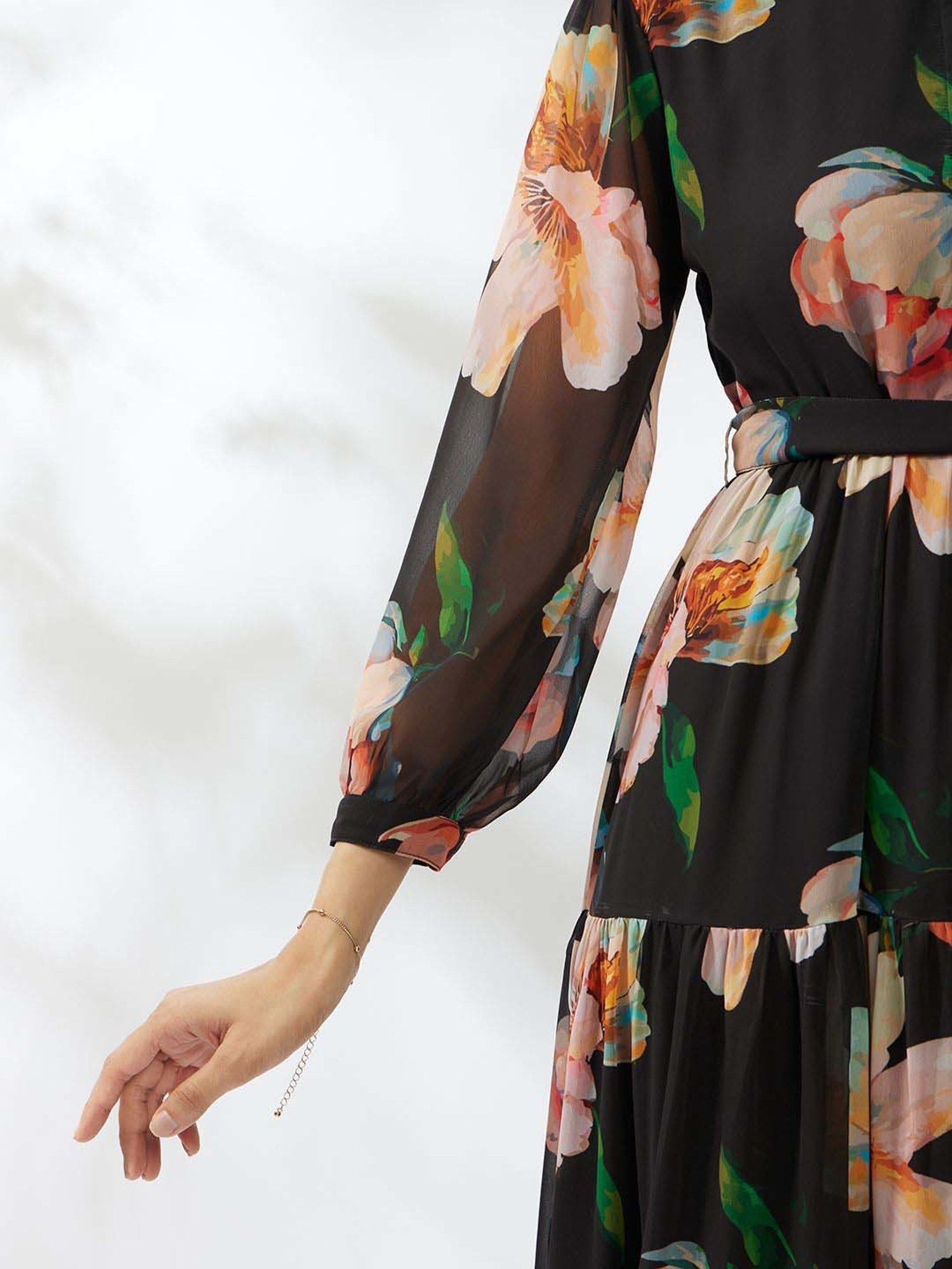 Daali Black Floral Print A-Line Dress