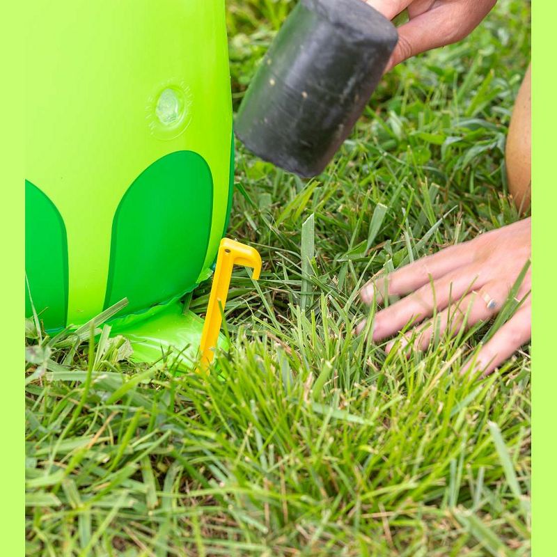 HearthSong - Kids Gigantic 7'H Inflatable Green Dinosaur Sprinkler for Outdoor Active Water Play