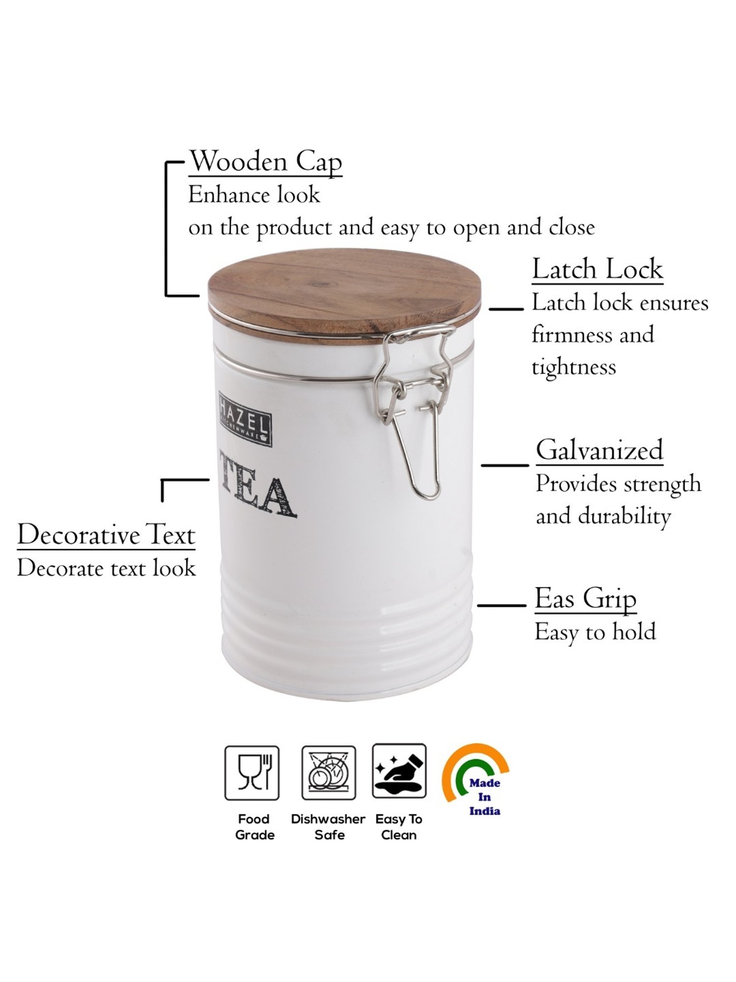 HAZEL White Iron Tea Container with Lid (1.11L)