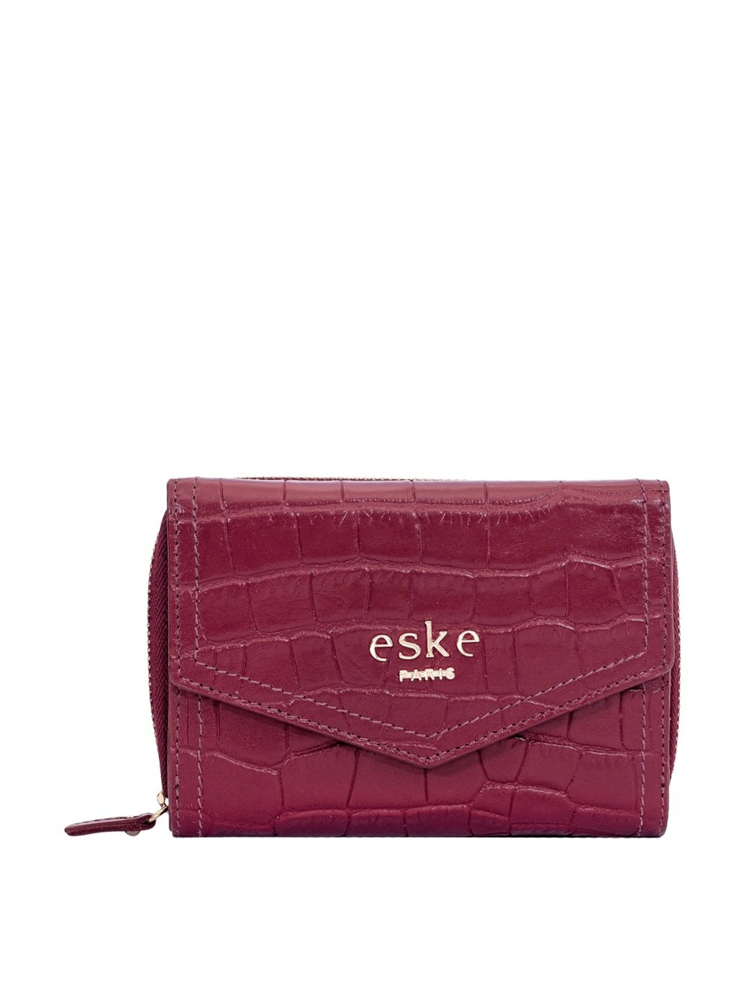 Eske Ellet Maroon Textured Tri-Fold Wallet for Women