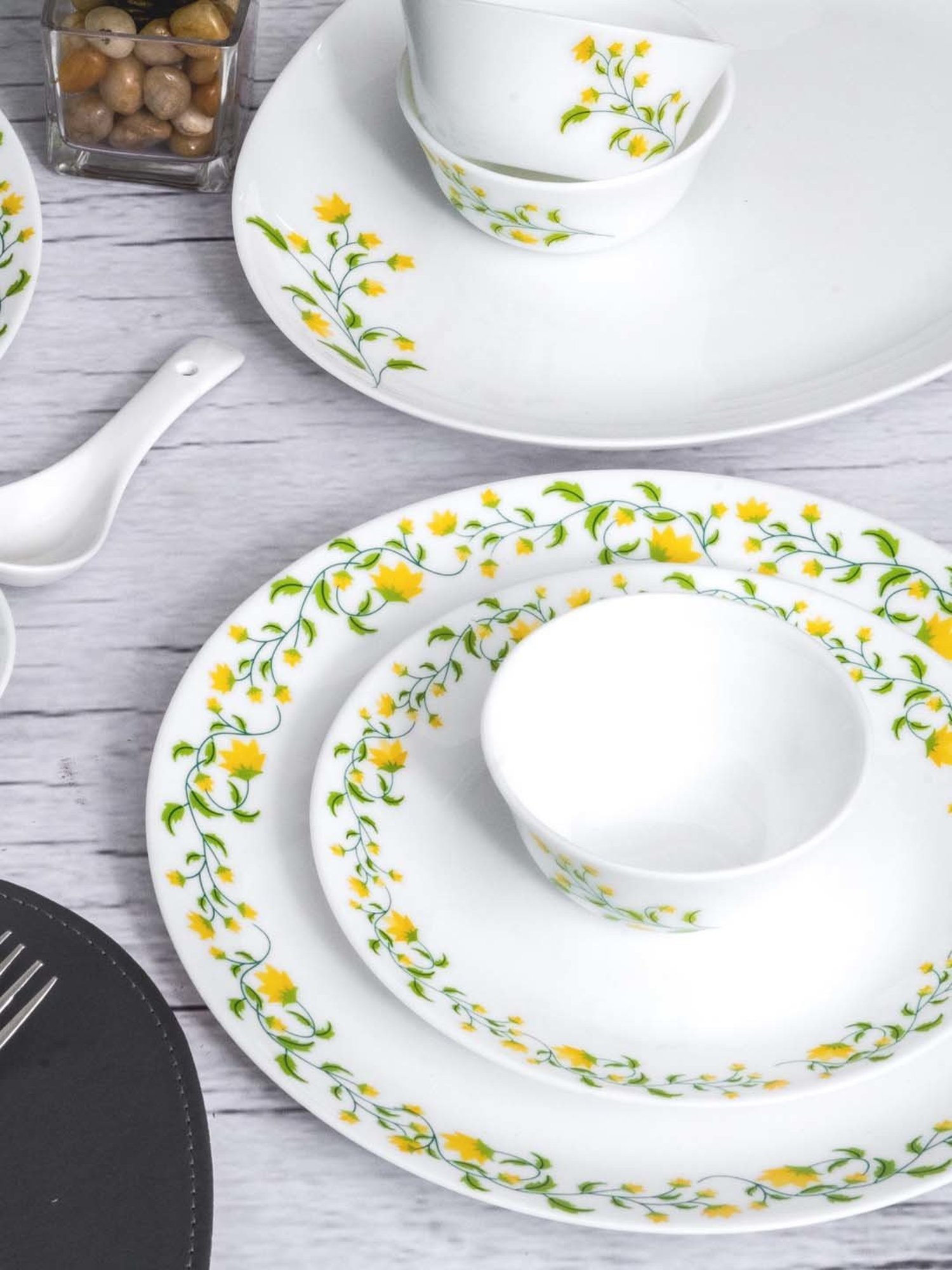 Cello White Opalware 35-Piece Dinner Set