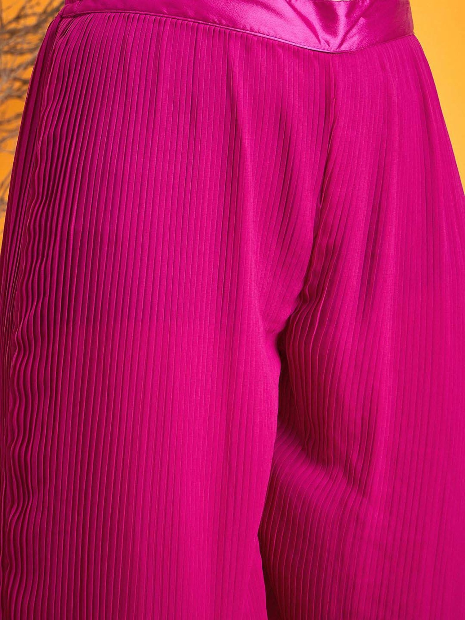 The Kaftan Company Pink Plain Shirt Palazzos Set