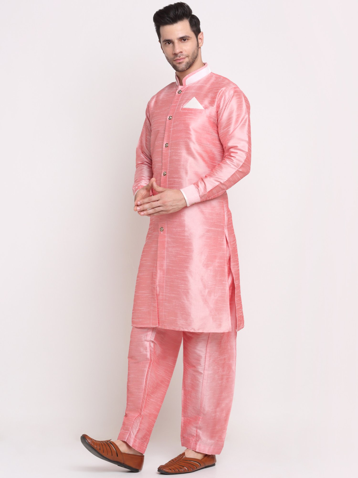 Hangup Plus Beige & Black Regular Fit Printed Sherwani Set