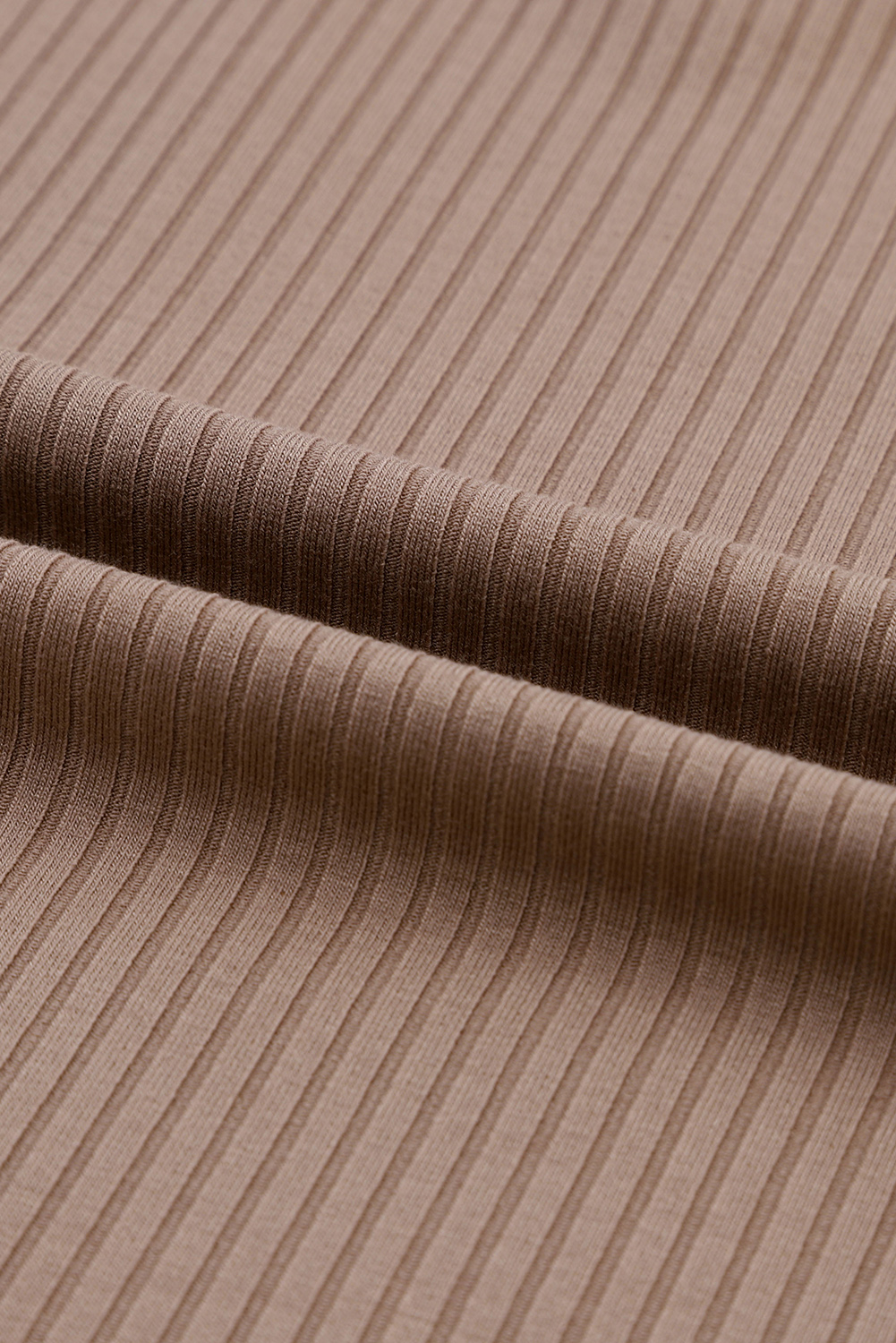 Khaki Ribbed Knit Patched Chest Pocket V Neck Top