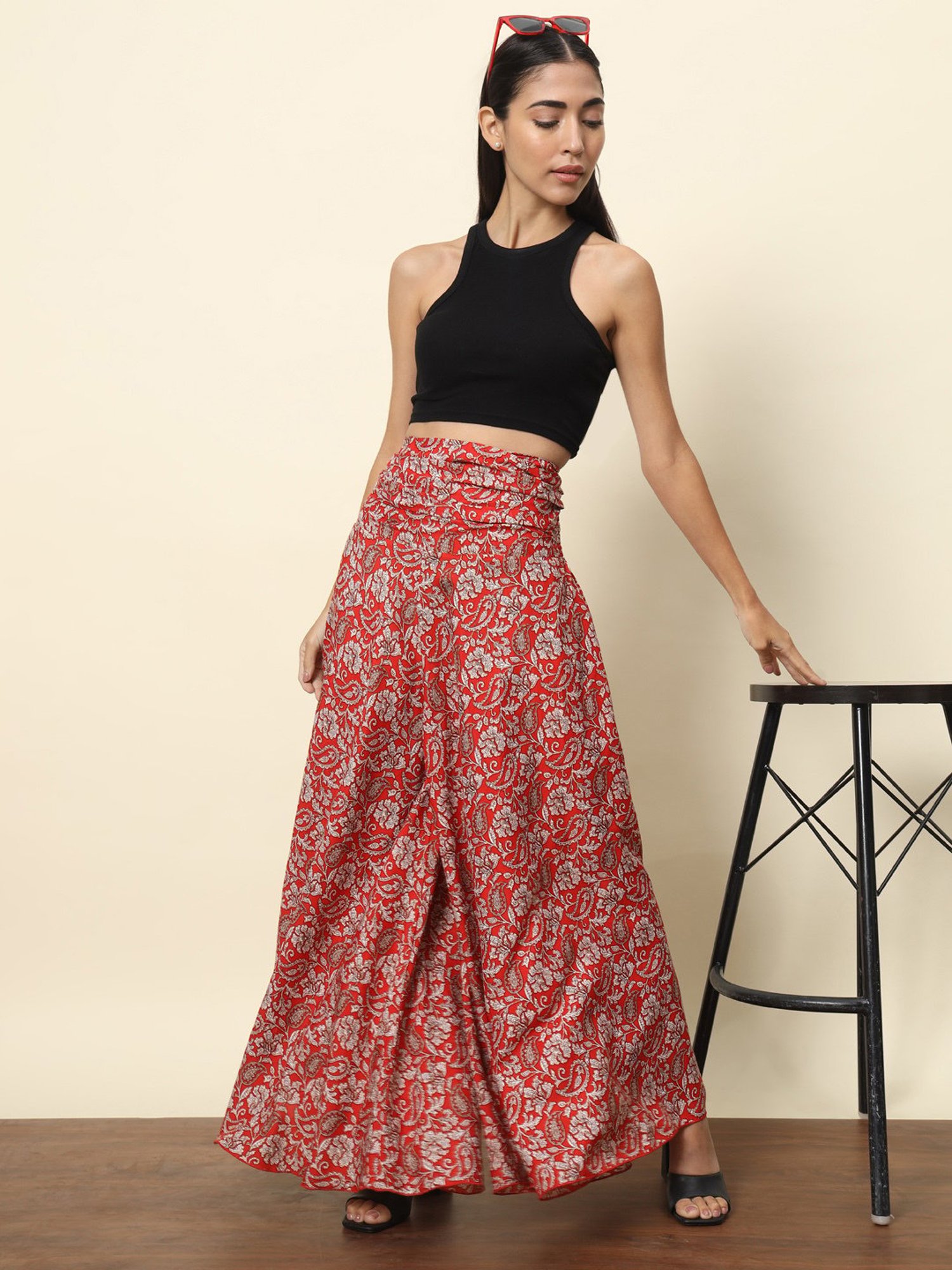 Trend Arrest Red Printed High Rise Palazzos