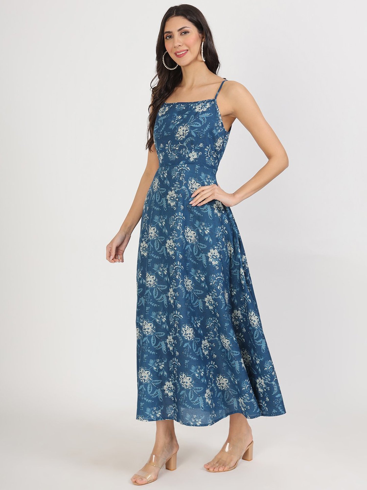 Divena Indigo Floral Print Ethnic Dress