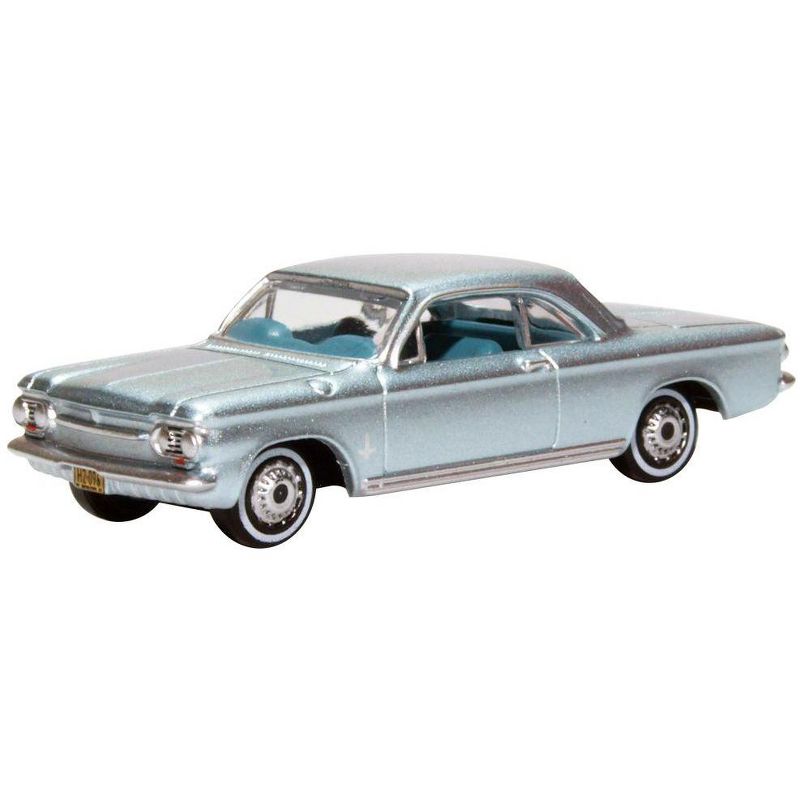1963 Chevrolet Corvair Coupe Satin Silver Blue Met. w/Blue Interior 1/87 (HO) Scale Diecast Model Car by Oxford Diecast