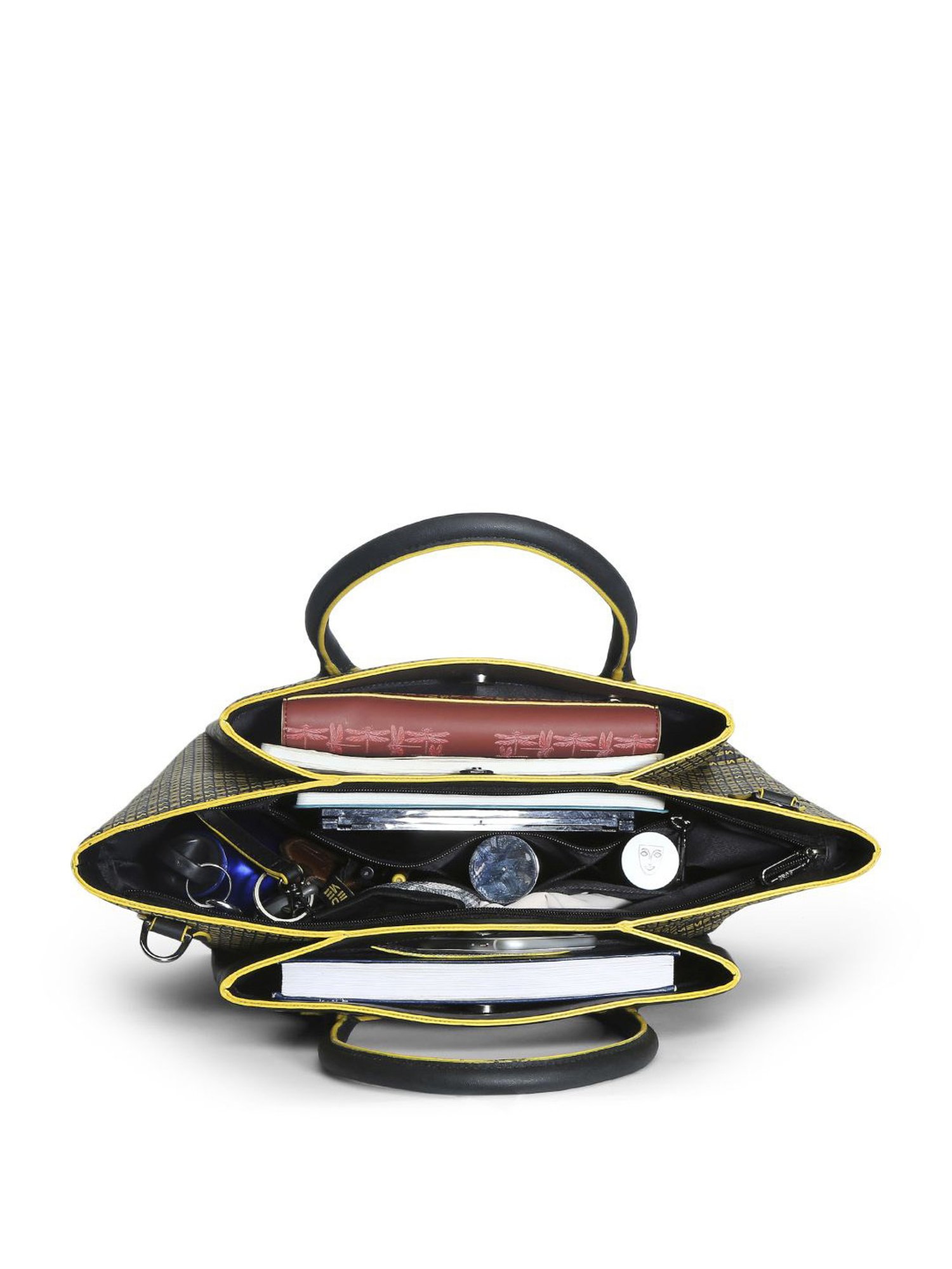 Eume Dragonfly Black Leather Printed Handbag