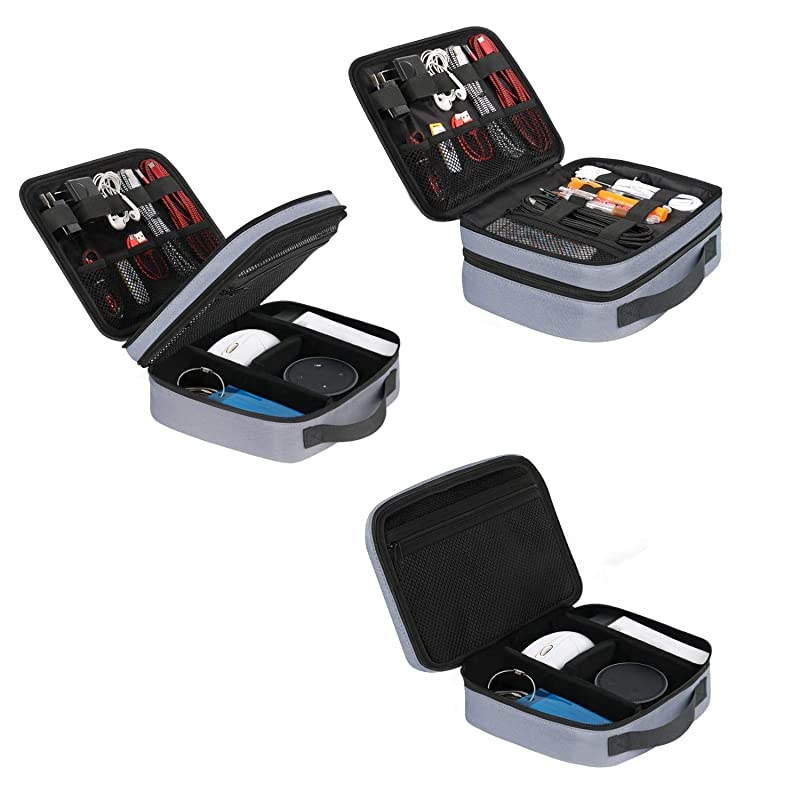 Organizer Bag Travel Universal Cable Organizer Case Durable Accessories Pouch with Handle Small Electronic Carrying Bag for Cable Flash Diver Phone USB Power Bank Grey