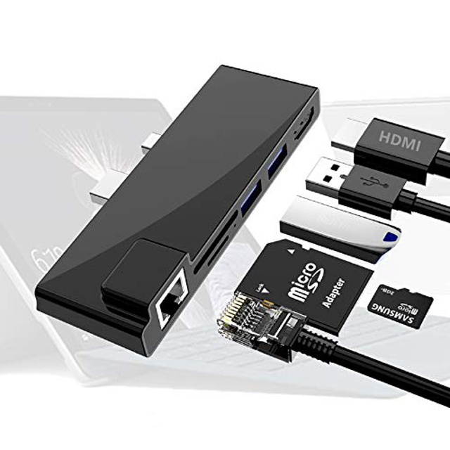 Surface Pro 4/ Pro 5/ Pro 6 Hub, Surface Pro Docking Station with 4K HDMI Adapter, 1000Mbps Ethernet, 2 USB 3.0 and SD/TF Card Reader Combo Dock for Microsoft Surface Pro 4/ Pro 5/ Pro 6
