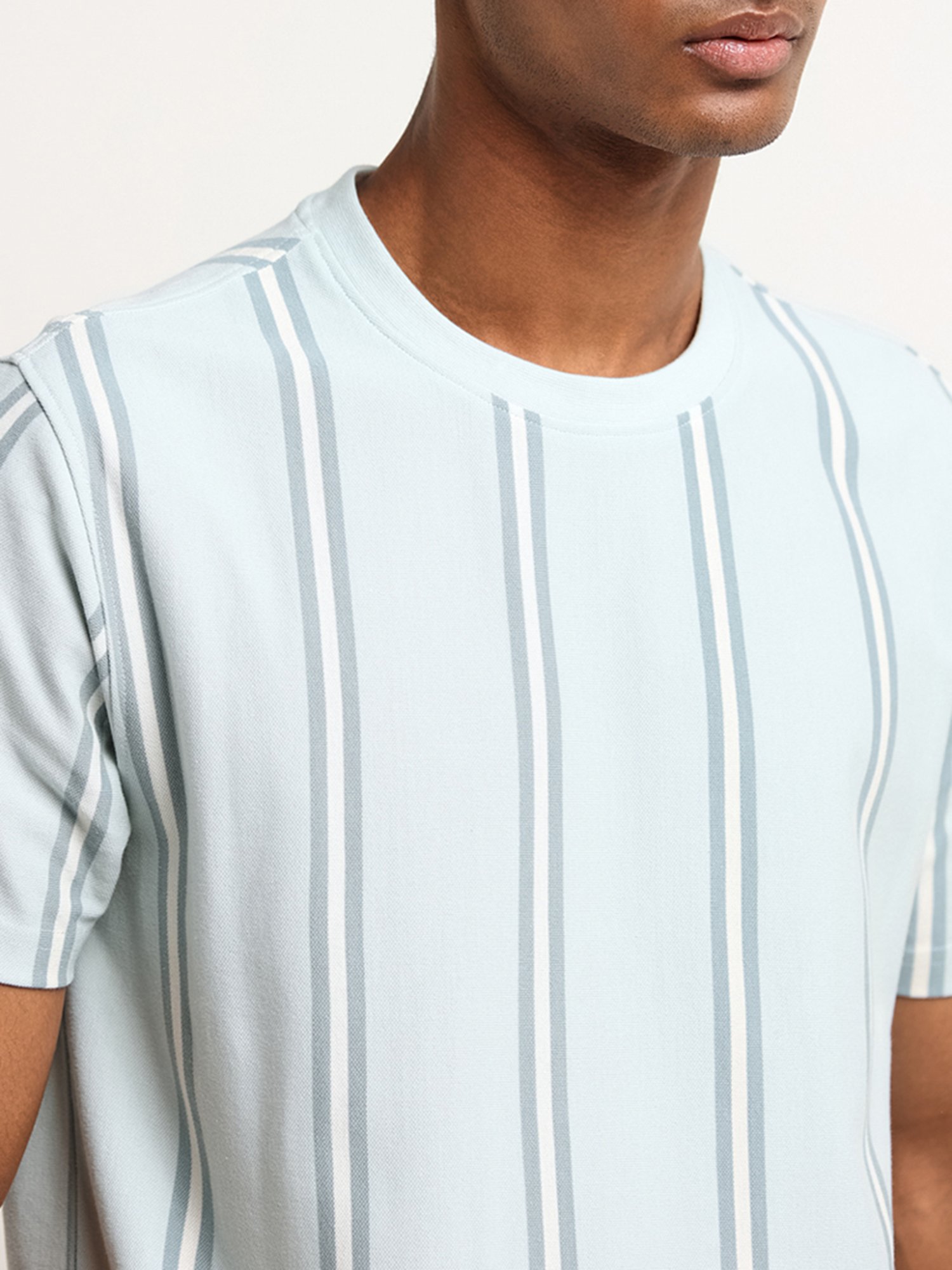 Nuon by Westside Blue Slim Fit Striped T-Shirt