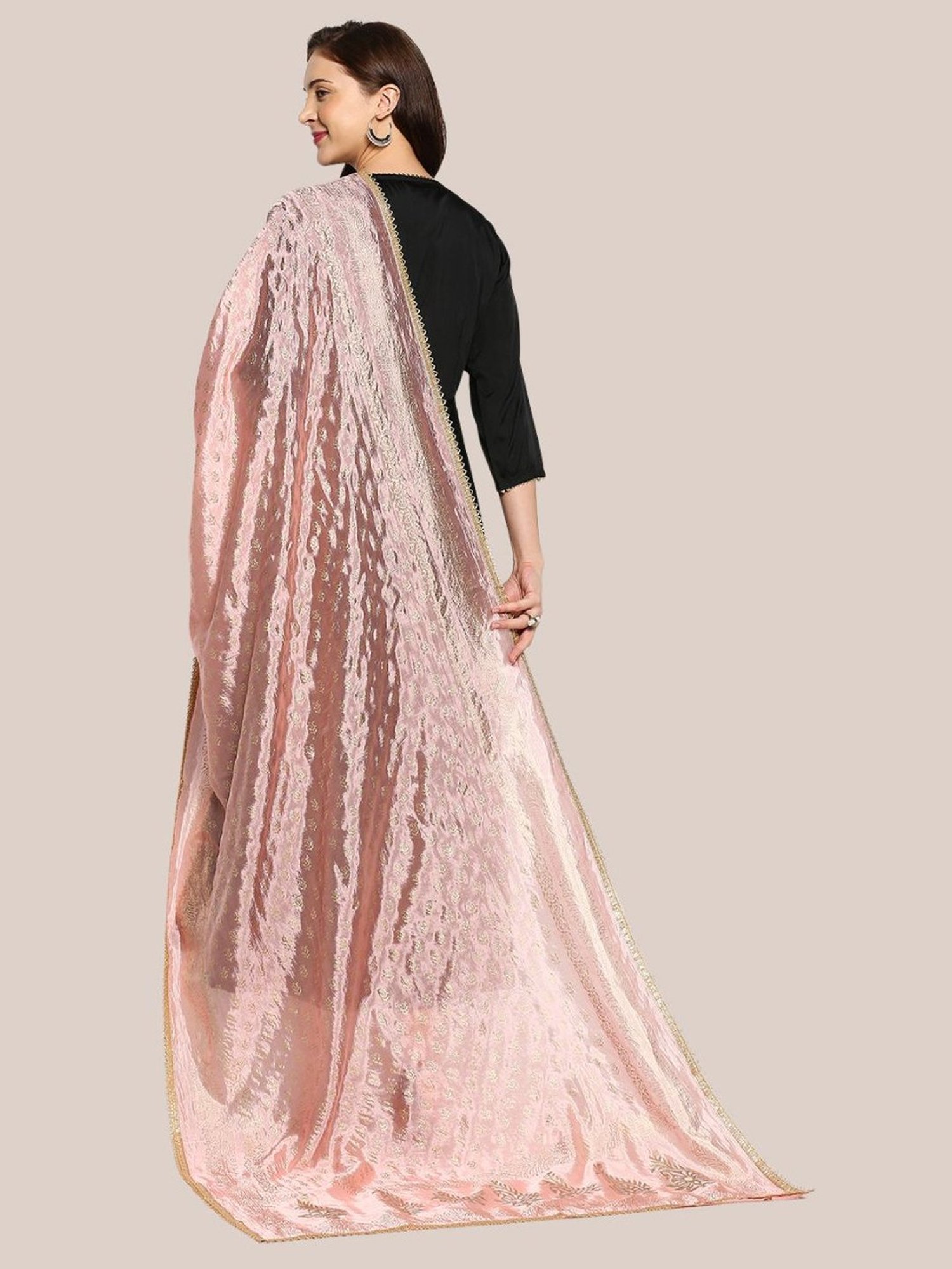 Dupatta Bazaar Peach Zari Work Dupatta