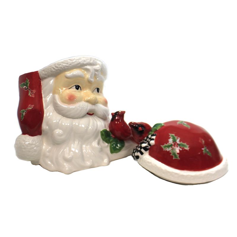 Tabletop 12.0" Santa Head Container Christmas Red Bird Cardinal K & K Interiors  -  Food Storage Containers