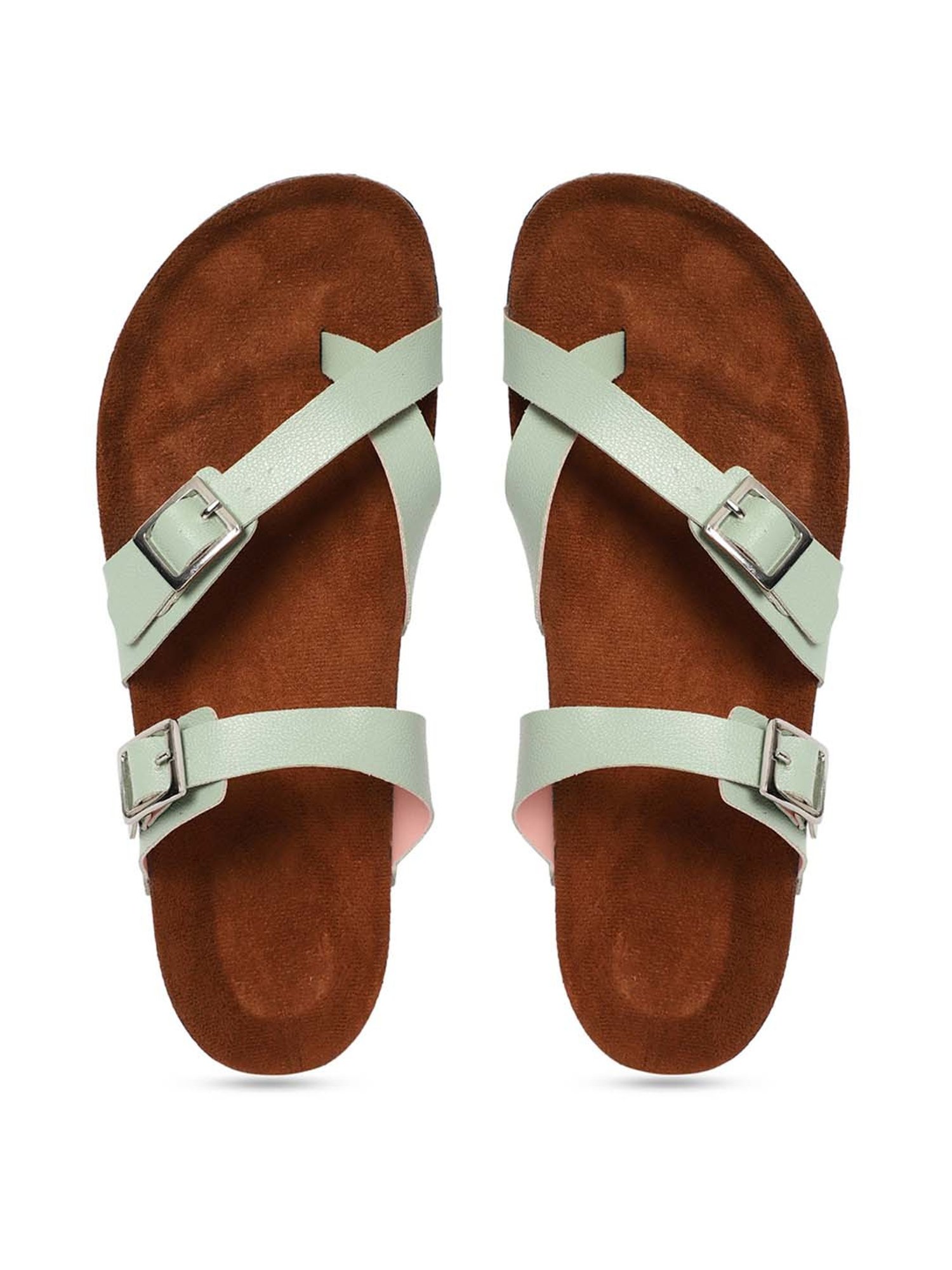 Mozafia Women's Sea Green Toe Ring Sandals