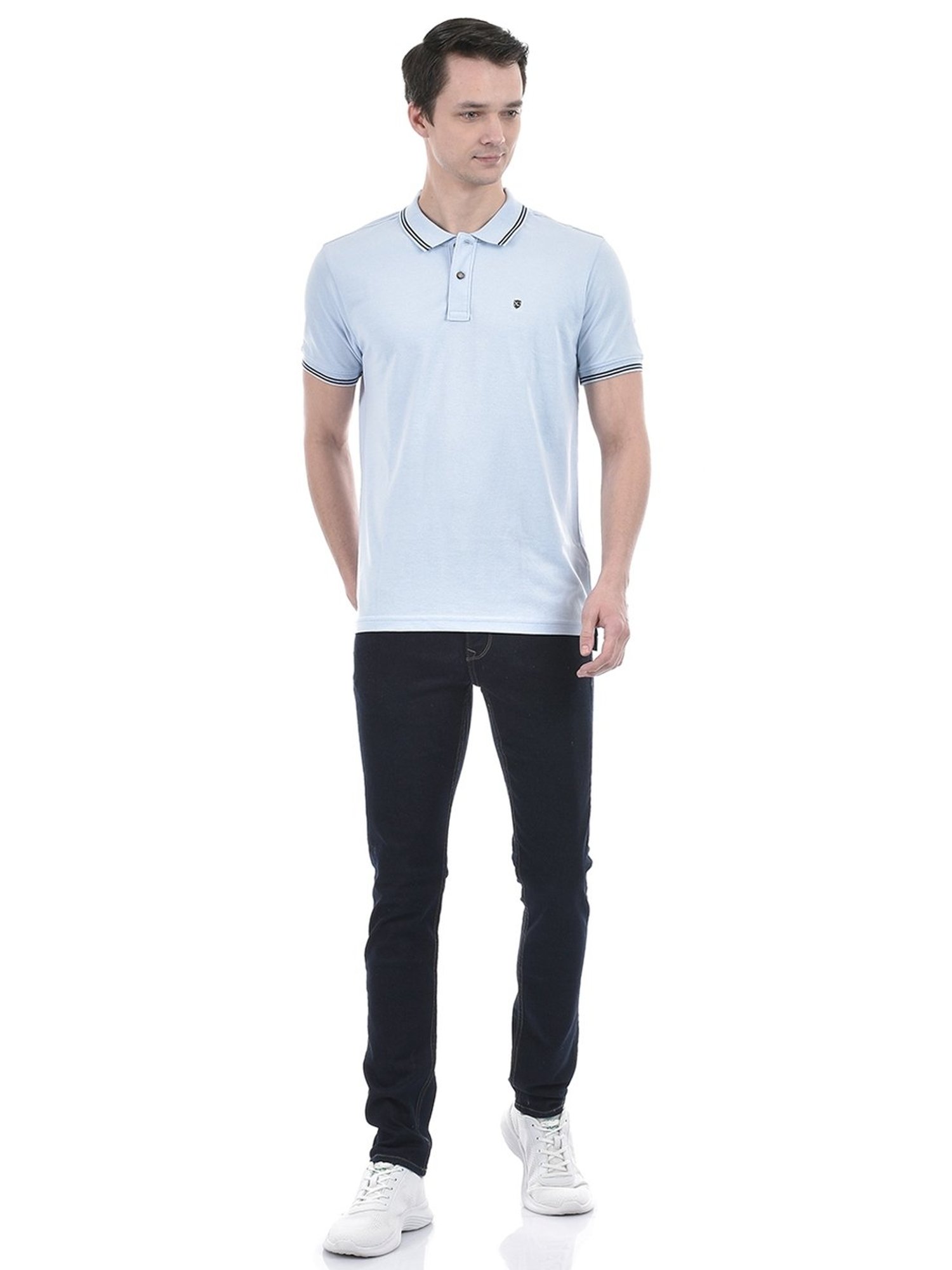 Numero Uno Powder Blue Cotton Slim Fit Polo T-Shirt