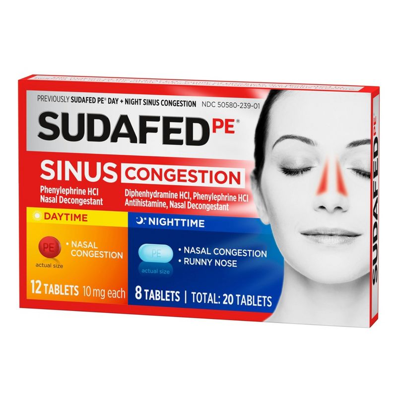 Sudafed PE Day + Night Maximum Strength Sinus Decongestant Tablets - 20ct
