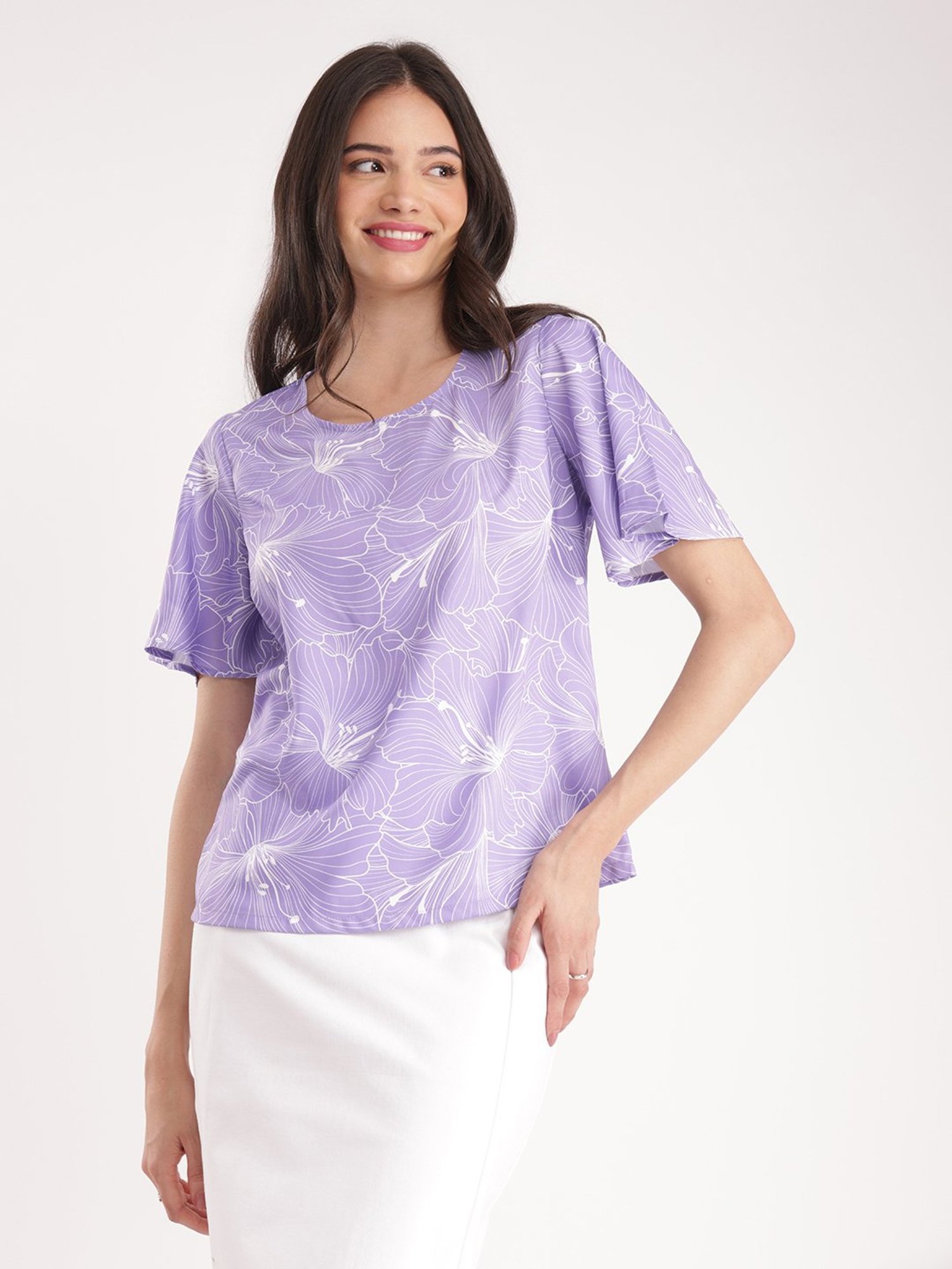 Fablestreet Lavender & White Floral Print T-Shirt
