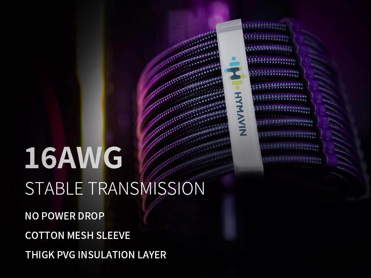 PSU Extension cable,HYMAVIN PSU Sleeved Cable, 16AWG Braided ATX EPS PCI-E Extension Cable Kit with Combs for CPU GPU Power Supply Unit 30CM,3*(6 + 2) pin, 2*(4 + 4) pin, 24 pin ATX extension,Black