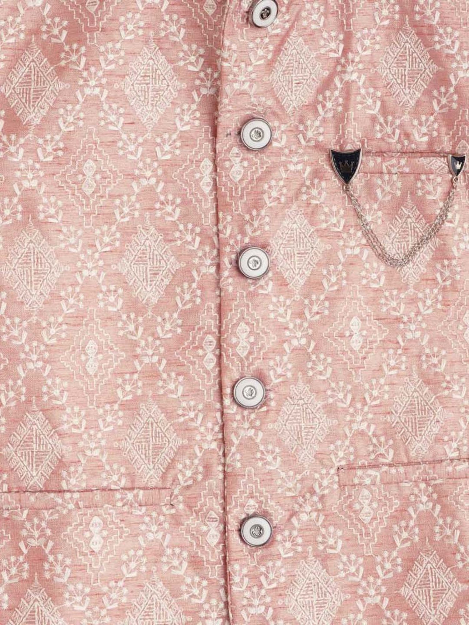 Cavio Kids Pink Cotton Embroidered Full Sleeves Kurta Set