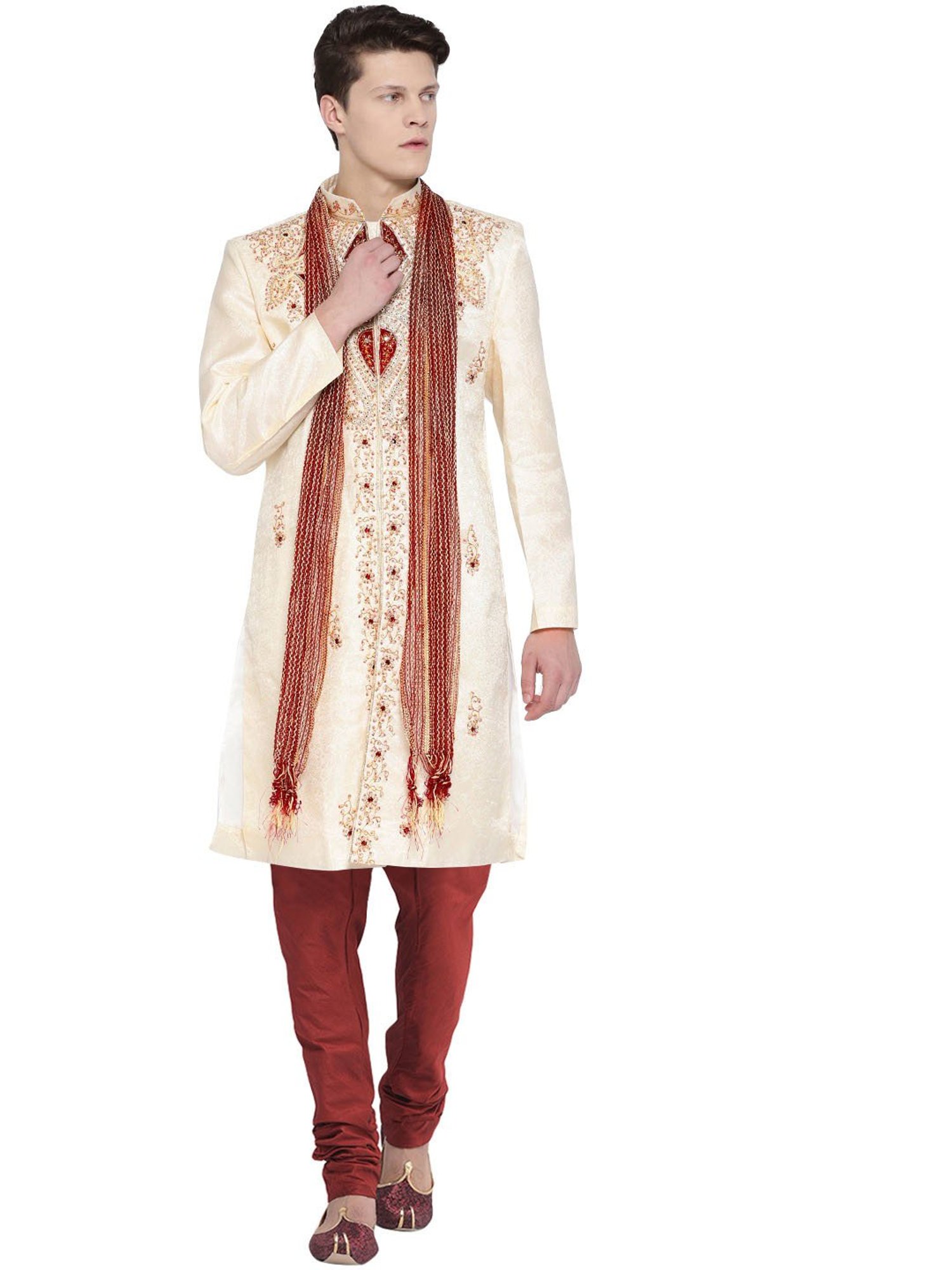 SG LEMAN Light Lemon Regular Fit Embellished Sherwani Set