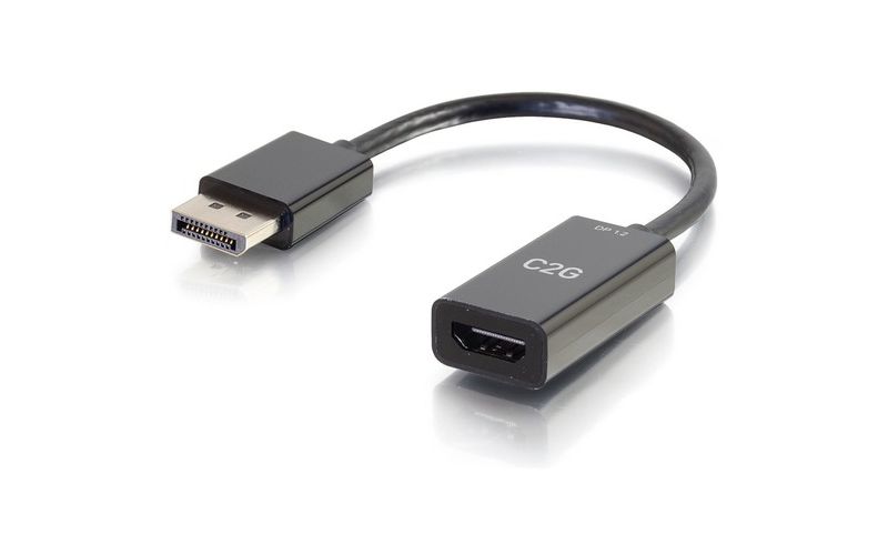 C2G 8in DisplayPort to HDMI Adapter - 4K - Passive - Black - 8" DisplayPort/HDMI A/V Cable for Notebook, HDTV, Projector, Audio/Video Device