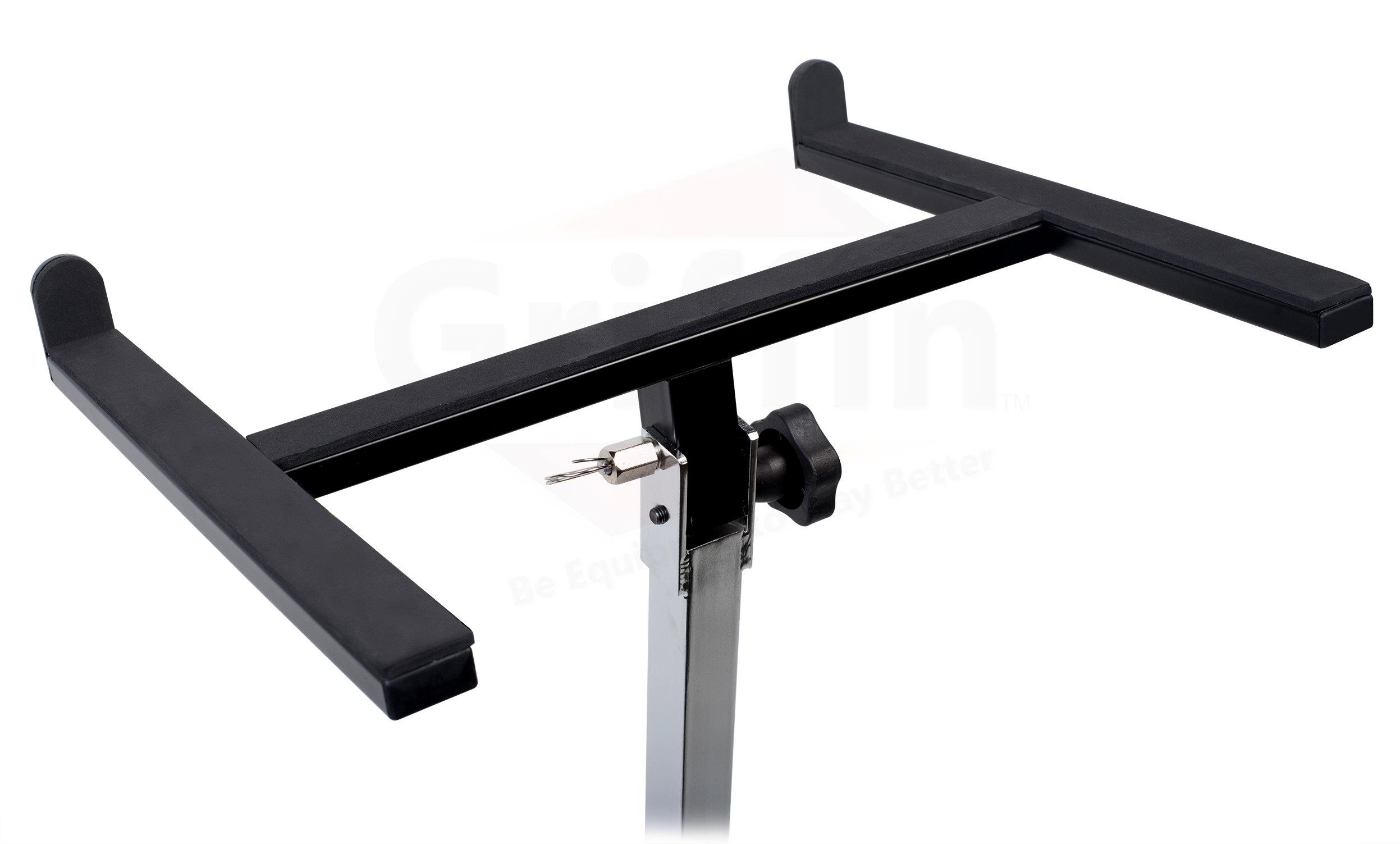 mobile studio mixer stand dj cart by griffin | rolling standing rack on casters with adjustable height|portable turntable | protect your digital audio gear and music equipment|heavy duty construction