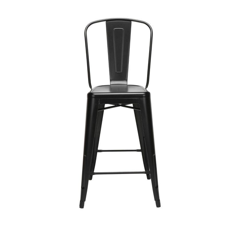 Set of 4 26" Industrial Modern High Back Galvanized Steel Indoor/Outdoor Counter Height Barstool Black - OFM