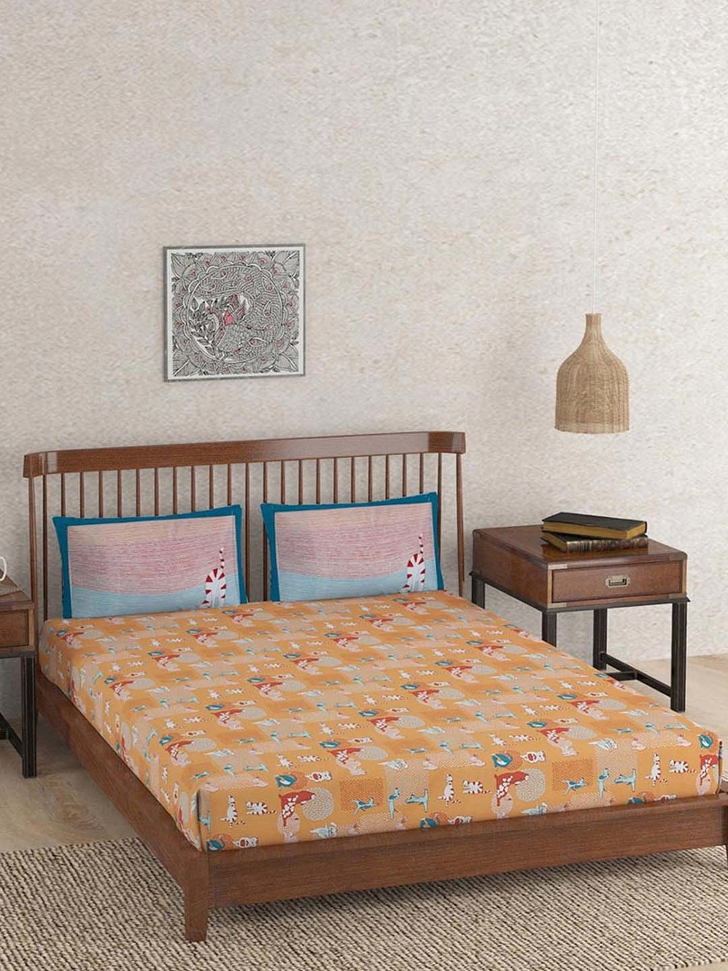 Fabindia Natkhat Multicolor Cotton Single Bed Sheet With 1 Pillow Cover