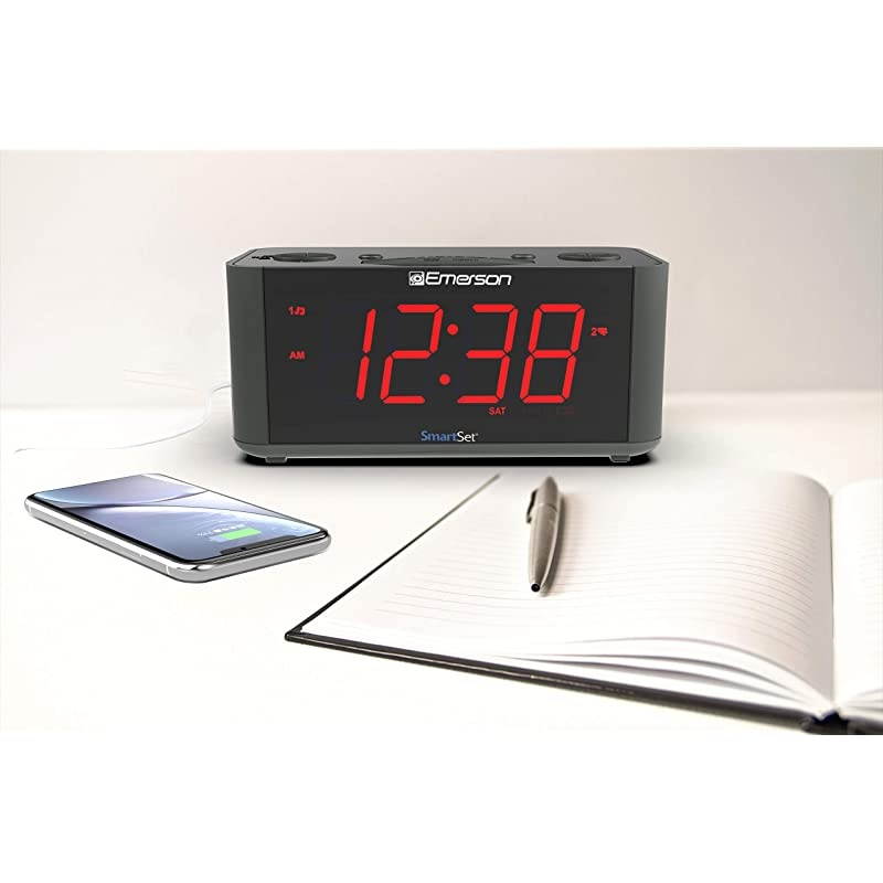 SmartSet Alarm Clock Radio with Bluetooth Speaker, Charging Station/Phone Chargers with USB port for iPhone/iPad/iPod/Android and Tablets, ER100201