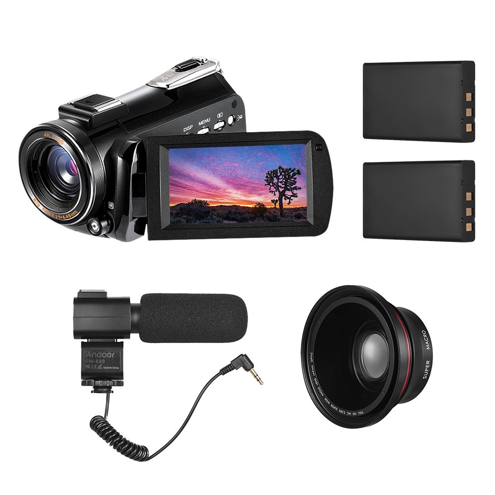 Andoer AC3 4K UHD 24MP Digital Video Camera Camcorder DV Recorder 30X Zoom WiFi Connection IR Night Vision 3.1 Inch IPS LCD Touchscreen Hot Shoe Mount with 2pcs Rechargeable Batteries + Extra 0.39X