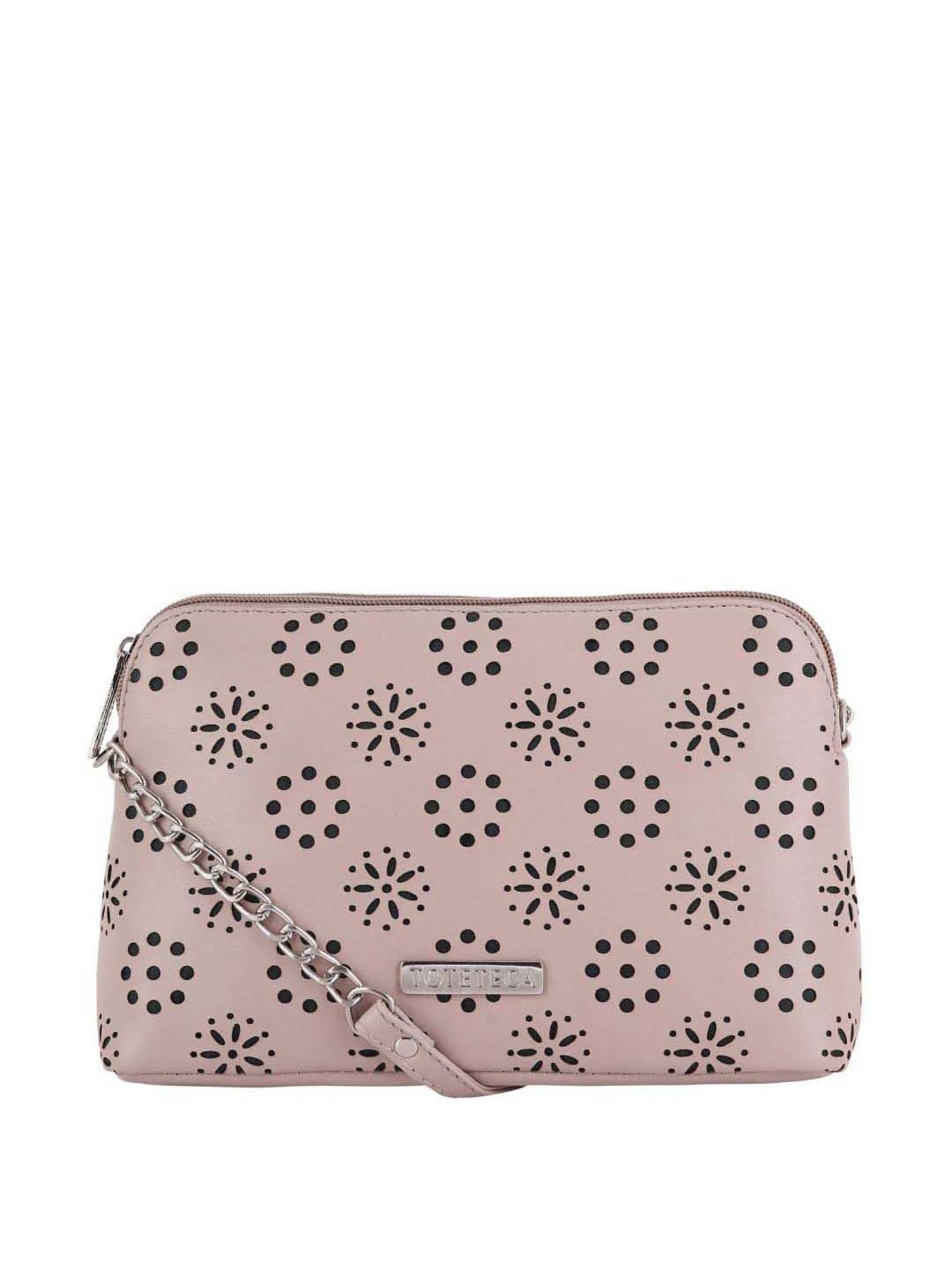 Toteteca Pink Cut Work Medium Sling Handbag