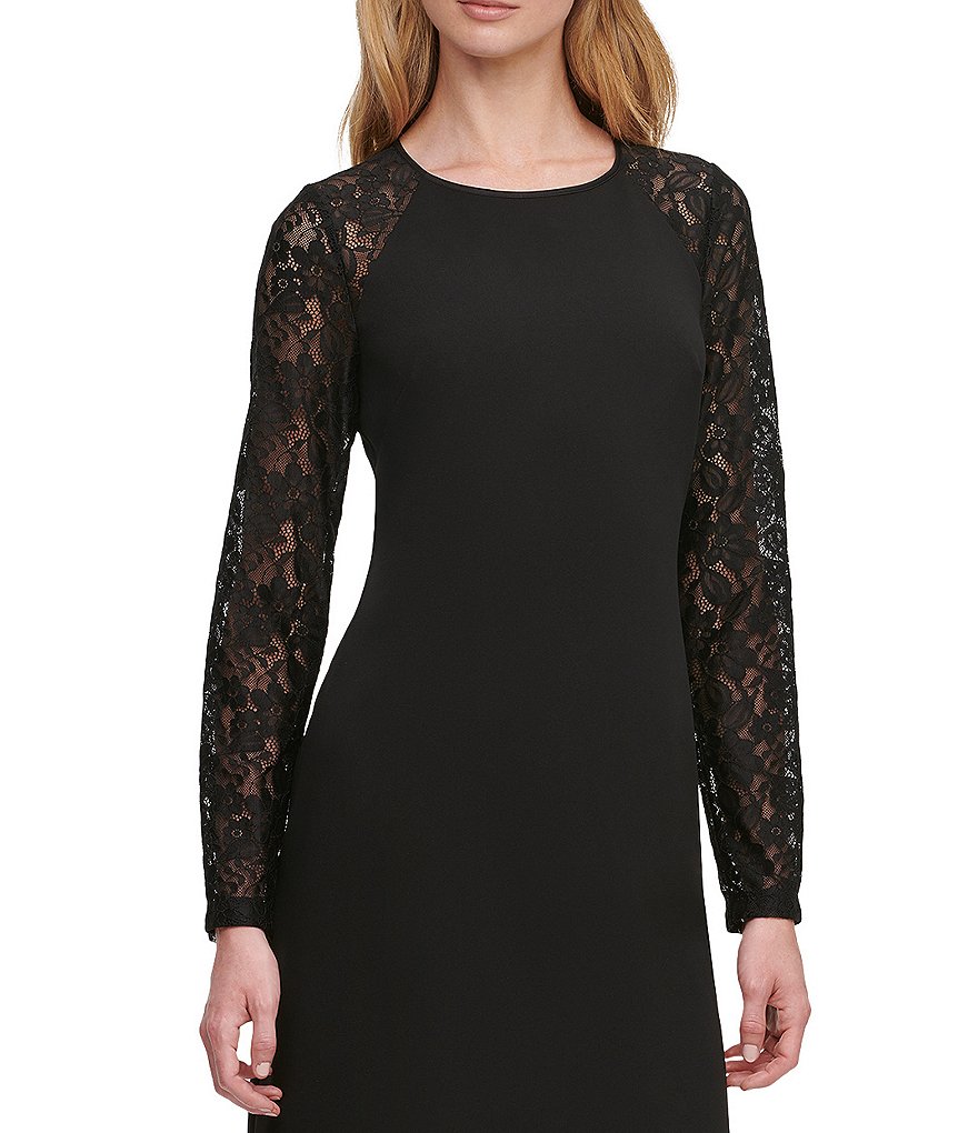 Tommy Hilfiger Long Lace Sleeve Scuba Crepe A-line Dress