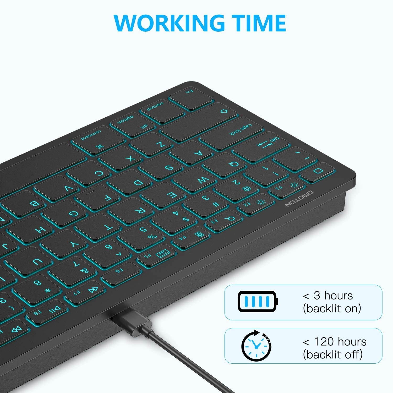 Bluetooth Keyboard for iPad, OMOTON Wireless Keyboard (7-Color Backlit & Rechargeable & Portable) for iPad/iPad Air/iPad Pro/iPad Mini, Black