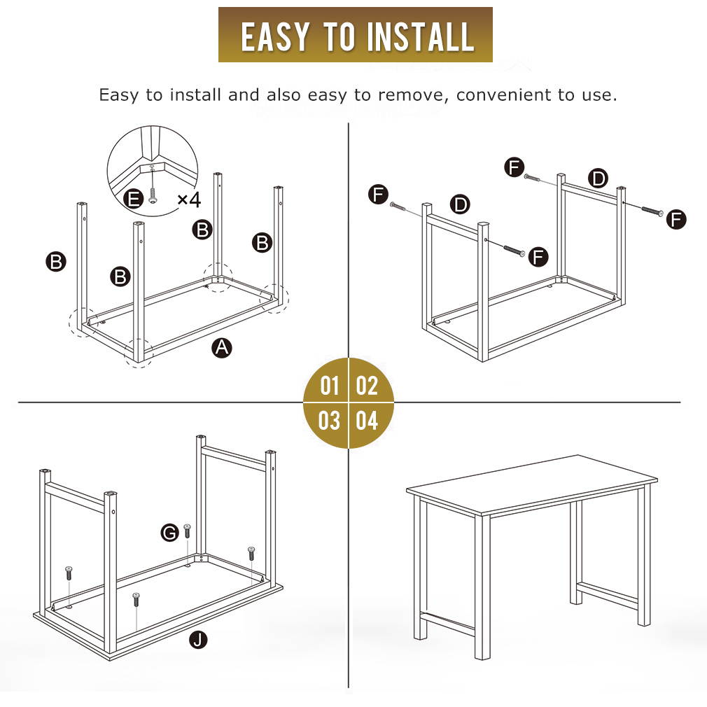 Computer Desk Home Office Desk Gaming Desk Large 47.2&rdquo;W x 23.6&rdquo;D Corner Writing Black Student Art Modren Simple Style PC Wood and Metal Desk Workstation for Small Space