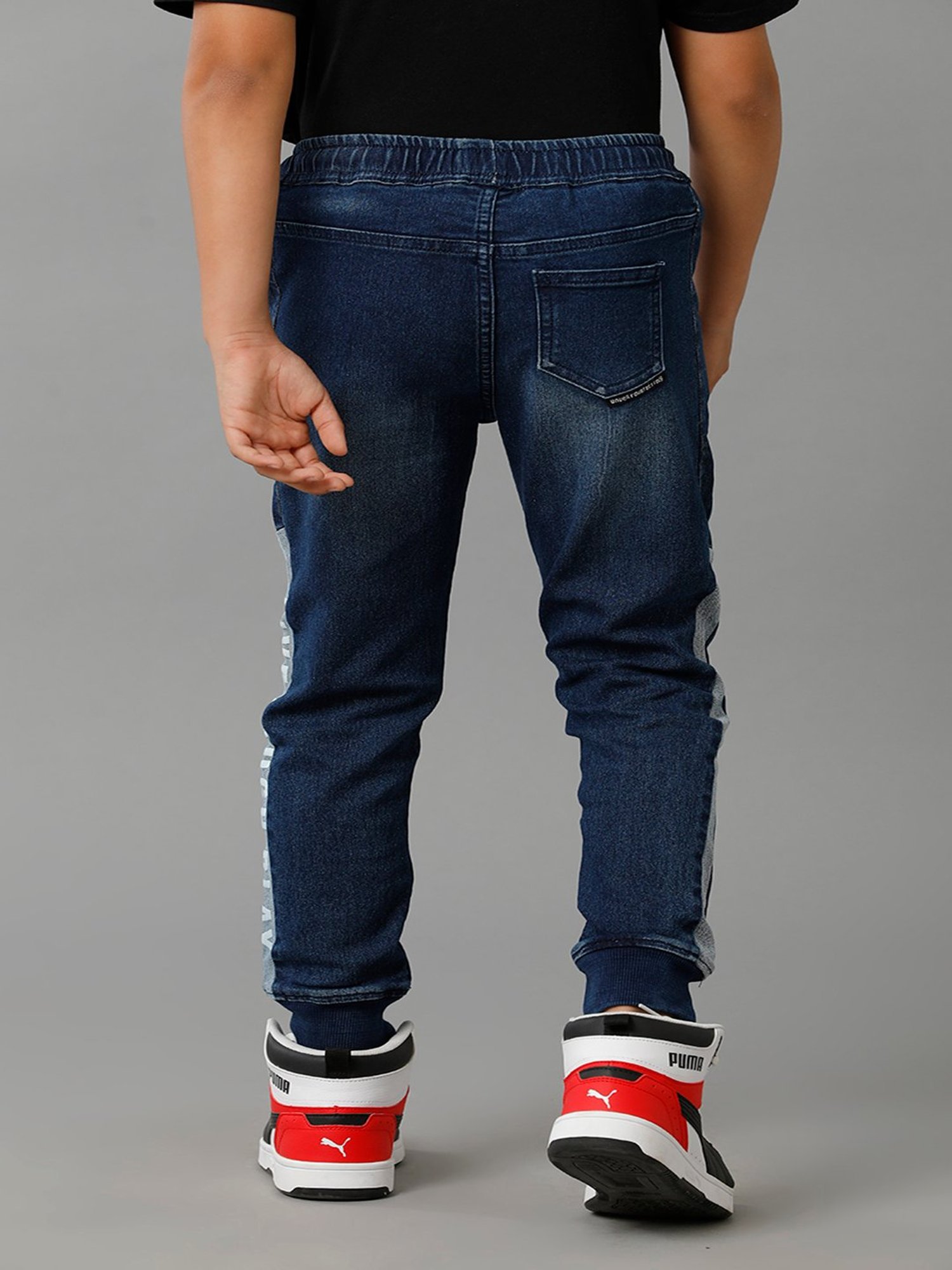 Under Fourteen Only Boys Navy Solid Denim Joggers