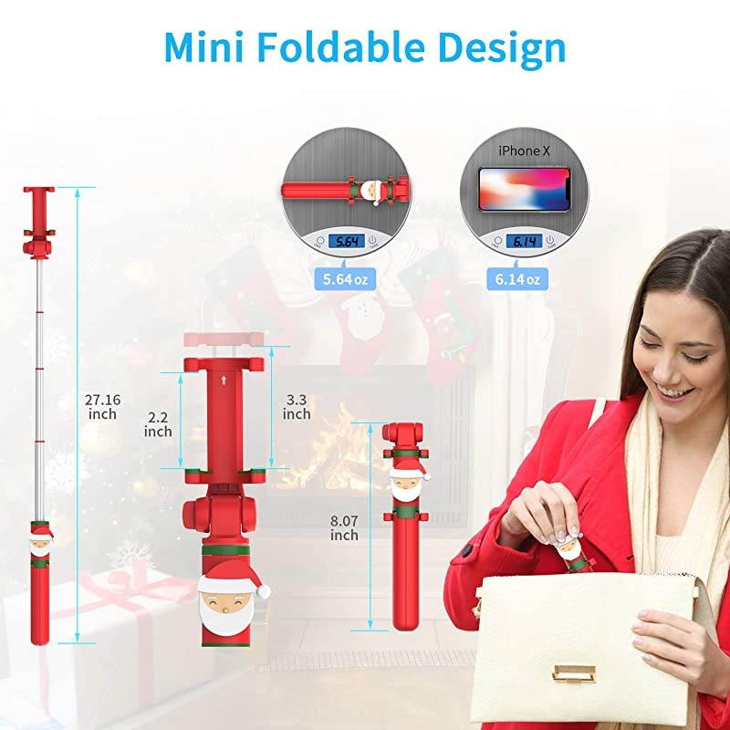 Bluetooth Selfie Stick Tripod with Wireless Remote Shutter Compatible with iPhone 11X876 Series Samsung Galaxy S10S9S8Note Series Huawei Other SmartphonesChristmas Santa
