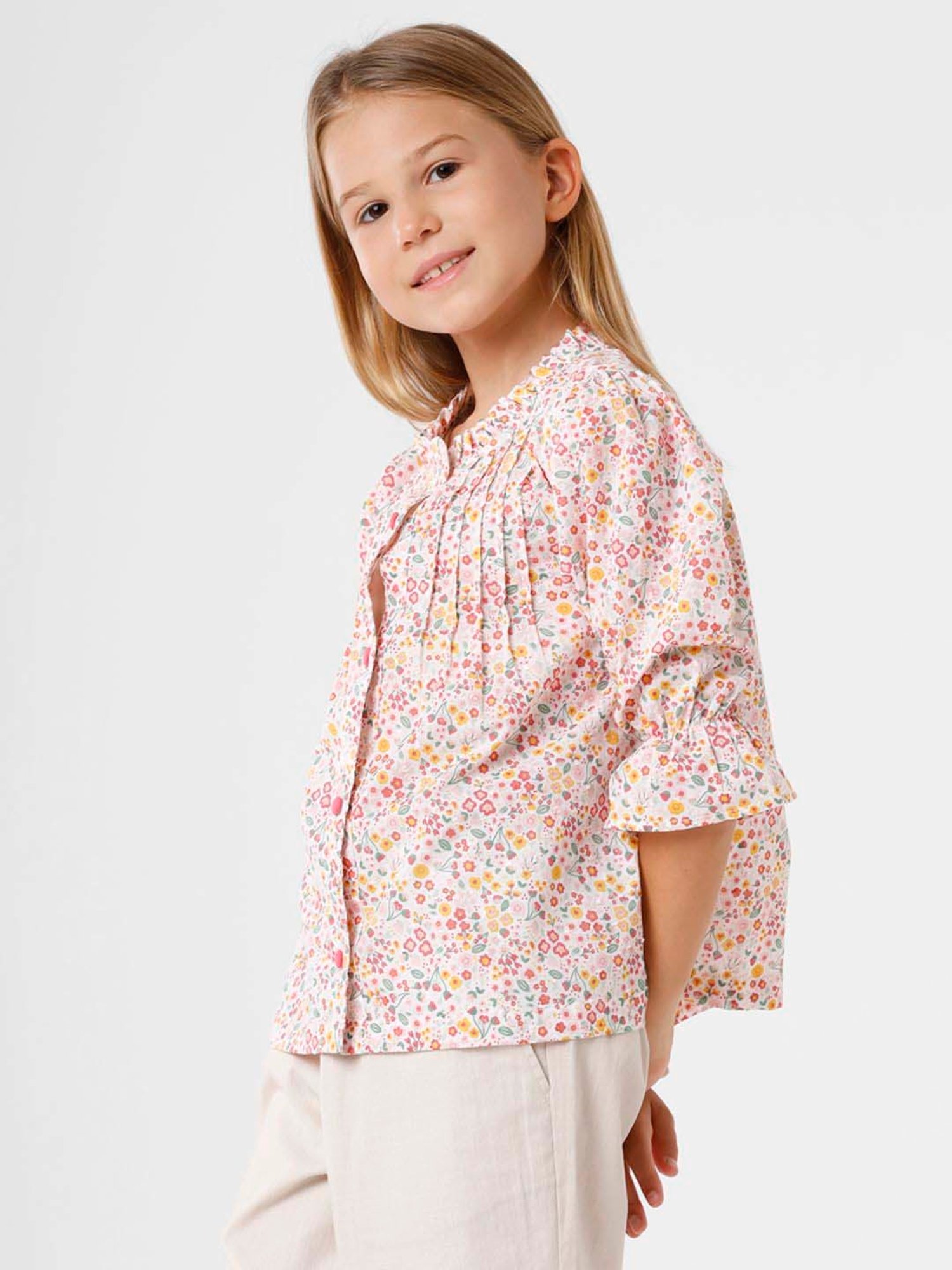 Kate & Oscar Kids Pink Cotton Floral Print Top