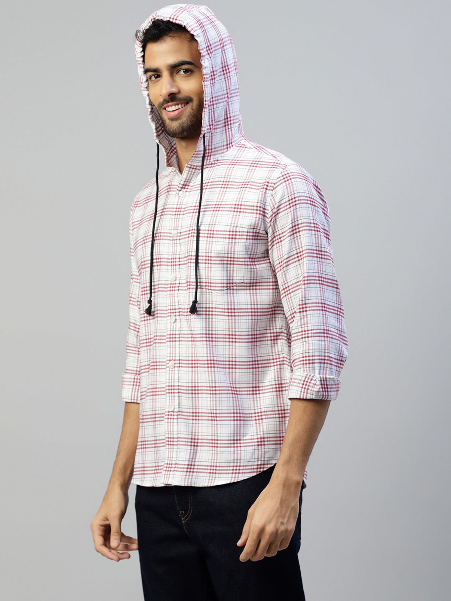 Don Vino Multicolor Regular Fit Check Cotton Hooded Shirt