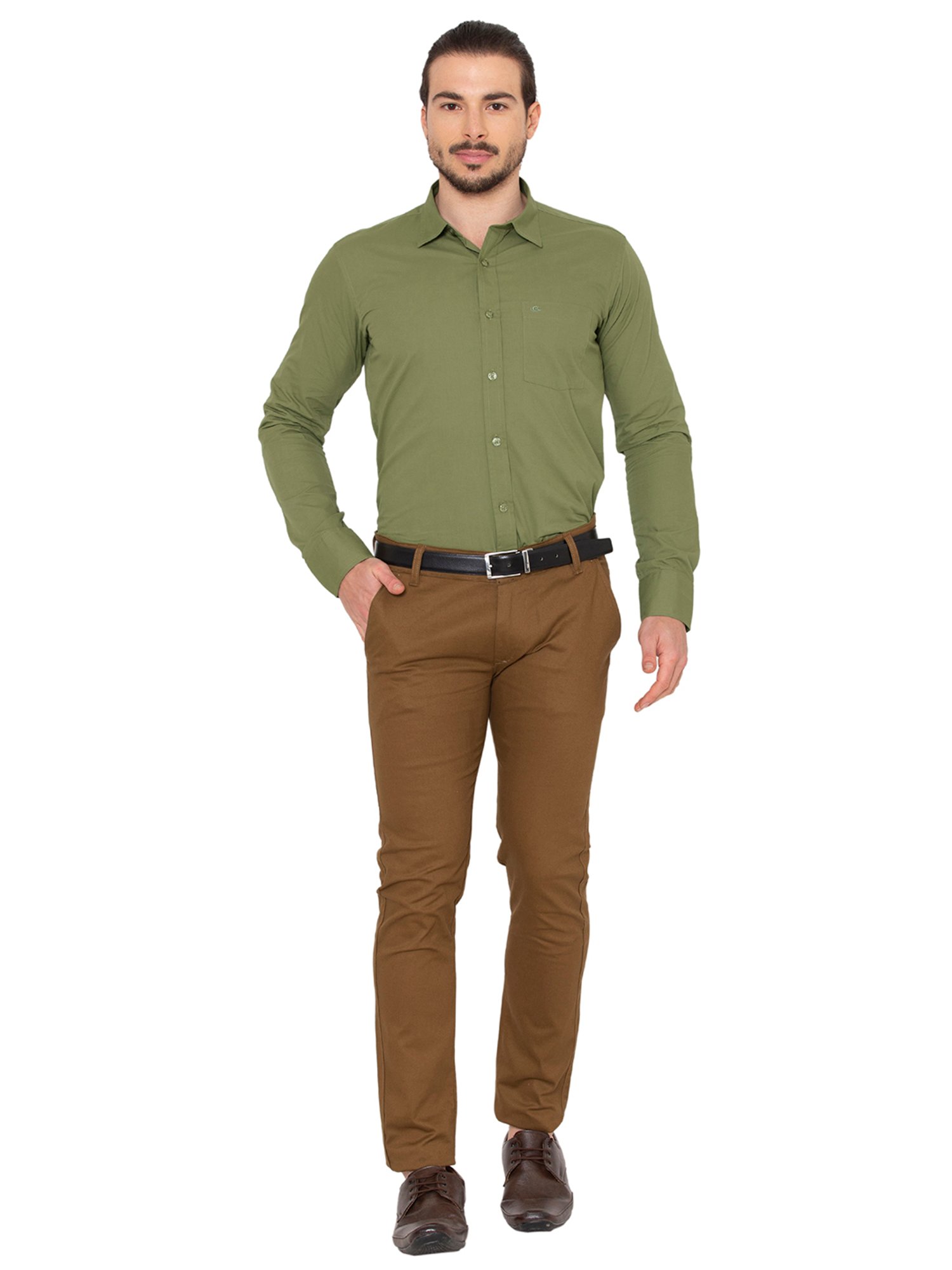 Allen Cooper Olive Regular Fit Shirt