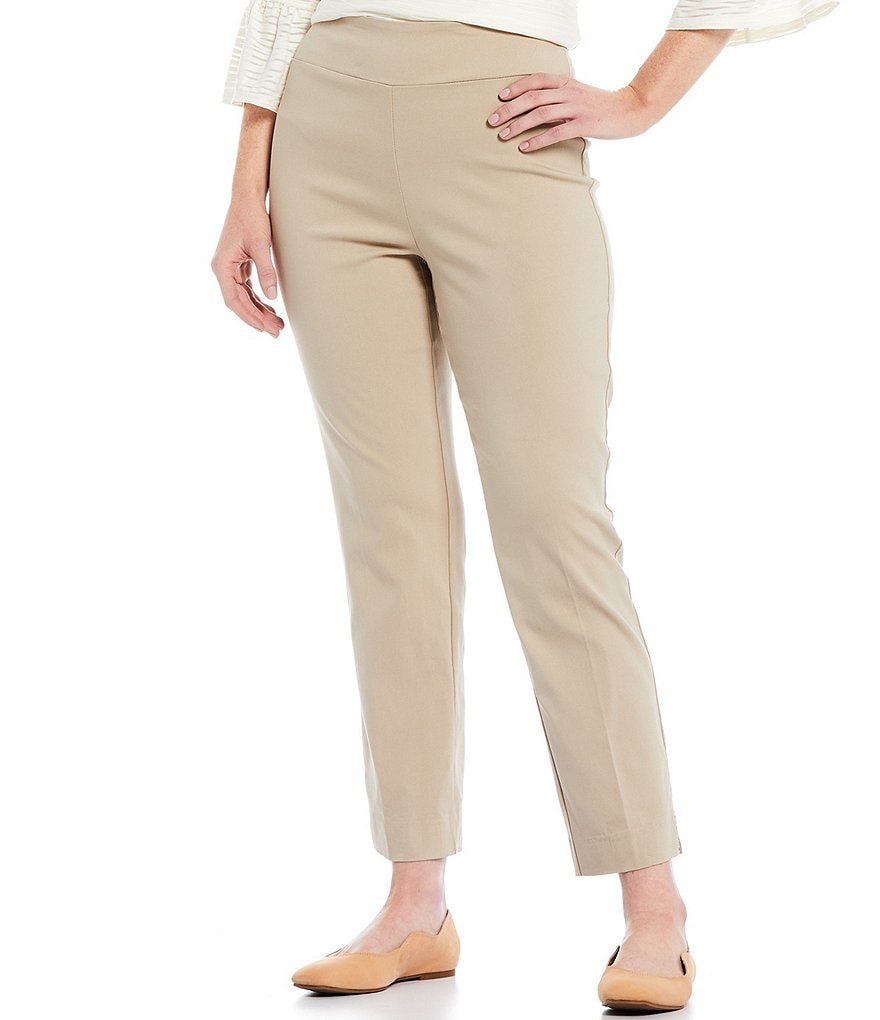 Allison Daley Petite Size Tech Stretch Embellished Hem Detail Pull-On Ankle Pants
