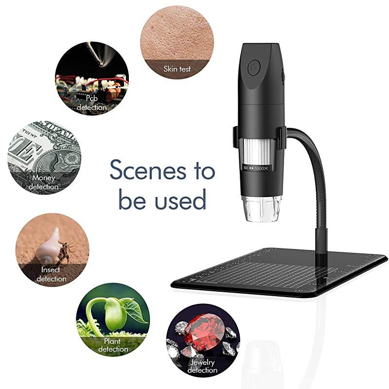 Wireless Digital Microscope  Mini Pocket Handheld WiFi USB 50x to 1000x Magnification Microscope Camera 8 LED HD 1080P Compatible with Android Smartphone iPhone Tablet Windows MacBlack