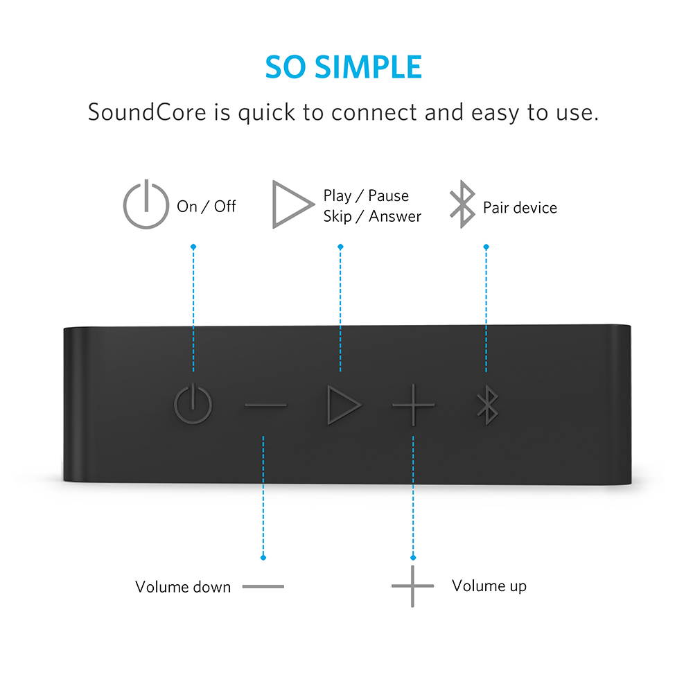 Anker SoundCore Bluetooth Speaker with 24-Hour Playtime, 66-Foot Bluetooth Range & Built-in Mic, Dual-Driver Portable Wireless Speaker with Low Harmonic Distortion and Superior Sound - Black