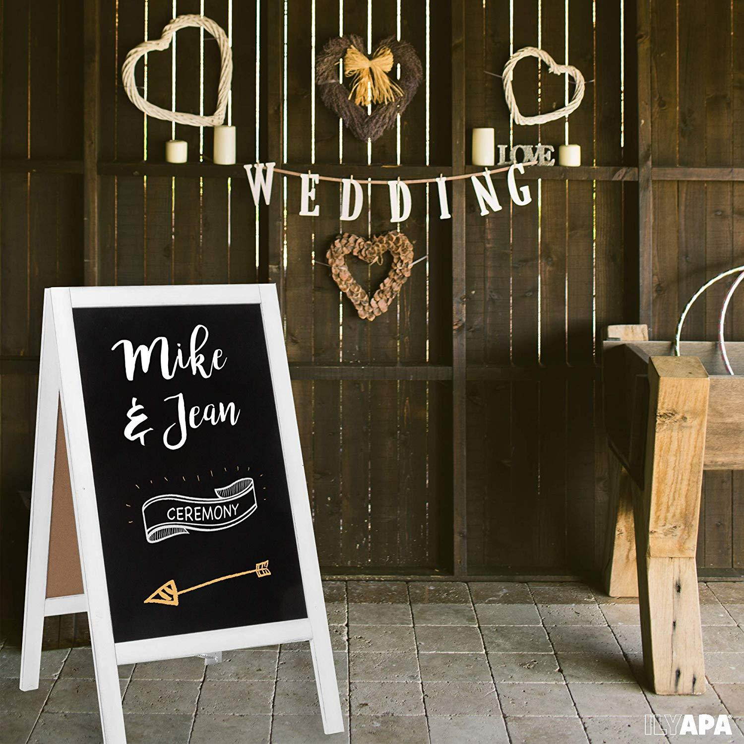 Wooden A-Frame Sign with Eraser & Chalk - 40" x 20" Magnetic Sidewalk Chalkboard &ndash; Sturdy Freestanding White Sandwich Board Menu Display for Restaurant, Business Or Wedding